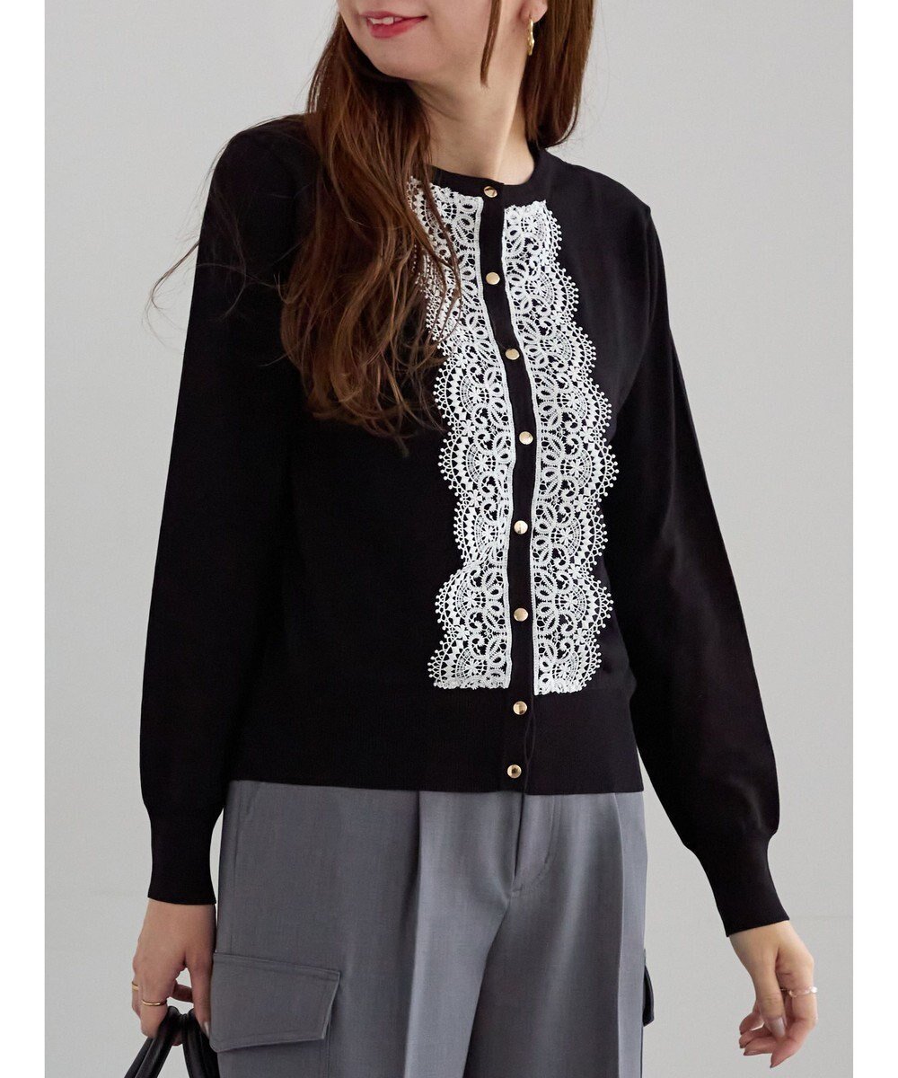 【テチチ/Te chichi】のフロントレースクルーネックカーディガン インテリア・キッズ・メンズ・レディースファッション・服の通販 founy(ファニー) ファッション Fashion レディースファッション Fashion for Women トップス・カットソー Cut & Sew Tops ニット Knit Tops & Sweaters カーディガン・羽織り Layered Style Cardigans シンプル Simple, Minimal セーター Sweater, Knitwear ベーシック Basic, Essential エレガント 上品 Elegant 夏 Summer S/S・春夏 SS, Spring/Summer, Warm Season A/W・秋冬 Autumn/Winter ブラック|ID: prp329100004729985 ipo3291000000034169226