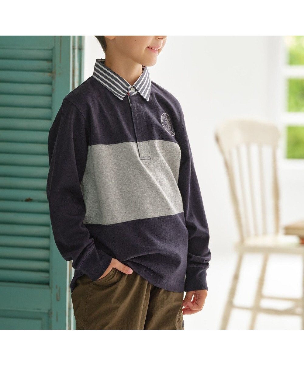 【ジェイ プレス/J.PRESS / KIDS】の【110-130cm】襟ストライプ ブロッキングポロシャツ インテリア・キッズ・メンズ・レディースファッション・服の通販 founy(ファニー) 　ファッション　Fashion　キッズファッション　Fashion for Kids　トップス・カットソー　Cut & Sew Tops　ストライプ　Stripe, Striped Pattern　スマホ　Smartphone, Mobile Device　トレンド　Trend, Trending Now　定番　Standard, Basic Item　人気　Popular, Best Seller　ブロッキング　Color Blocking, Panel Design　ポケット　Pocket, Pocket Detail　ポロシャツ　Polo Shirt, Collared Tee　A/W・秋冬　Autumn/Winter　冬　Winter / This Winter　2024年　2024　2024-2025秋冬・A/W　Autumn/Winter 2024–25 AW24–25　ネイビー系2|ID: prp329100004731675 ipo3291000000034176965