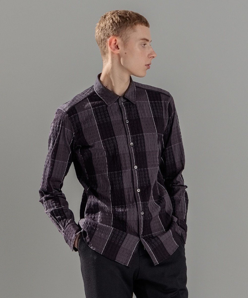 【ジョゼフ オム/JOSEPH HOMME / MEN】のオーバーチェックジャガードストレッチ レギュラーカラーシャツ インテリア・キッズ・メンズ・レディースファッション・服の通販 founy(ファニー) 　ファッション　Fashion　メンズファッション　Fashion for Men　トップス・カットソー　Cut & Sew Tops　メンズシャツ　Shirts　インナー　Innerwear　サッカー　Seersucker, Summer Fabric　サテン　Satin, Glossy Fabric　シェイプ　Shape, Slim Fit　シンプル　Simple, Minimal　ストレッチ　Stretch, Stretchy Fabric　チェック　Check, Plaid, Tartan　ハウンドトゥース　Houndstooth, Dogtooth Check　ポケット　Pocket, Pocket Detail　定番　Standard, Basic Item　A/W・秋冬　Autumn/Winter　羽織　Haori, Light Jacket　長袖　Long Sleeve, Full Sleeve　グレー系3|ID: prp329100004733002 ipo3291000000034187885