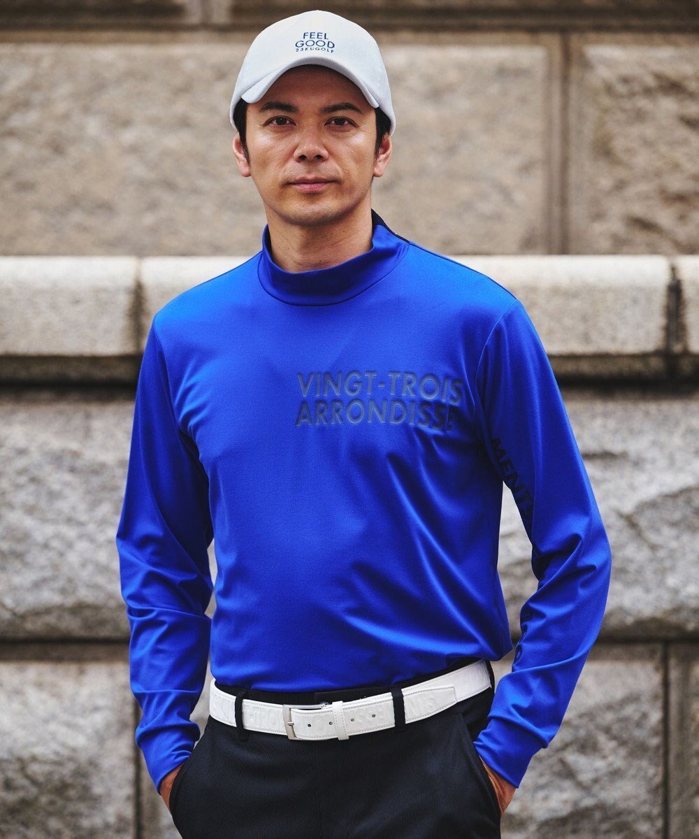 【23区 ゴルフ/23区GOLF / MEN】の【MEN】【吸水速乾/UVカット】スポーティ モックネックシャツ インテリア・キッズ・メンズ・レディースファッション・服の通販 founy(ファニー) 　ファッション　Fashion　メンズファッション　Fashion for Men　トップス・カットソー　Cut & Sew Tops　メンズシャツ　Shirts　グラフィック　Graphic, Graphic Design　スウェット / スエット　Sweatshirt, Sweatwear　スポーティ　Sporty, Casual Athletic　パターン　Pattern, Design Print　フロント　Front, Front Design　メッシュ　Mesh, Net Fabric　吸水　Absorbent, Quick-Dry　A/W・秋冬　Autumn/Winter　ダルブルー系|ID: prp329100004733039 ipo3291000000034188481