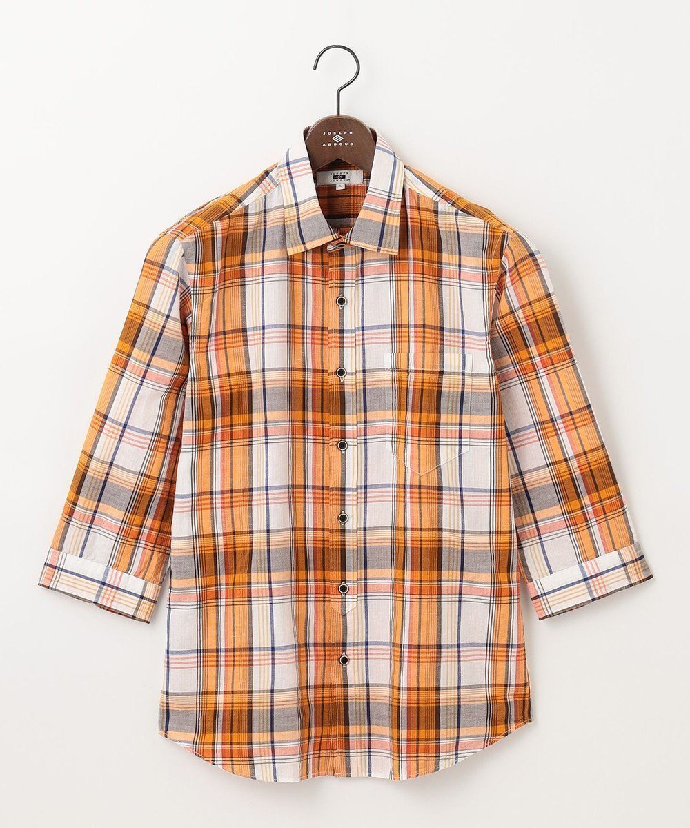 【ジョセフ アブード/JOSEPH ABBOUD / MEN】の【サスティナブル】リヨセルリネンチェック 七分袖シャツ インテリア・キッズ・メンズ・レディースファッション・服の通販 founy(ファニー) 　ファッション　Fashion　メンズファッション　Fashion for Men　トップス・カットソー　Cut & Sew Tops　メンズシャツ　Shirts　おすすめ　Recommended / Our Picks　サッカー　Seersucker, Summer Fabric　チェック　Check, Plaid, Tartan　ランダム　Random, Irregular　ワイド　Wide, Wide Fit　エレガント 上品　Elegant　夏　Summer　春　Spring　S/S・春夏　SS, Spring/Summer, Warm Season　オレンジ系4|ID: prp329100004733045 ipo3291000000034188553