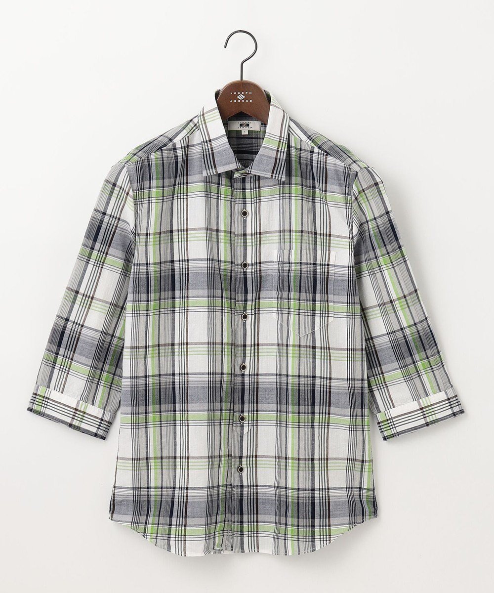 【ジョセフ アブード/JOSEPH ABBOUD / MEN】の【サスティナブル】リヨセルリネンチェック 七分袖シャツ インテリア・キッズ・メンズ・レディースファッション・服の通販 founy(ファニー) 　ファッション　Fashion　メンズファッション　Fashion for Men　トップス・カットソー　Cut & Sew Tops　メンズシャツ　Shirts　おすすめ　Recommended / Our Picks　サッカー　Seersucker, Summer Fabric　チェック　Check, Plaid, Tartan　ランダム　Random, Irregular　ワイド　Wide, Wide Fit　エレガント 上品　Elegant　夏　Summer　春　Spring　S/S・春夏　SS, Spring/Summer, Warm Season　グリーン系4|ID: prp329100004733045 ipo3291000000034188554