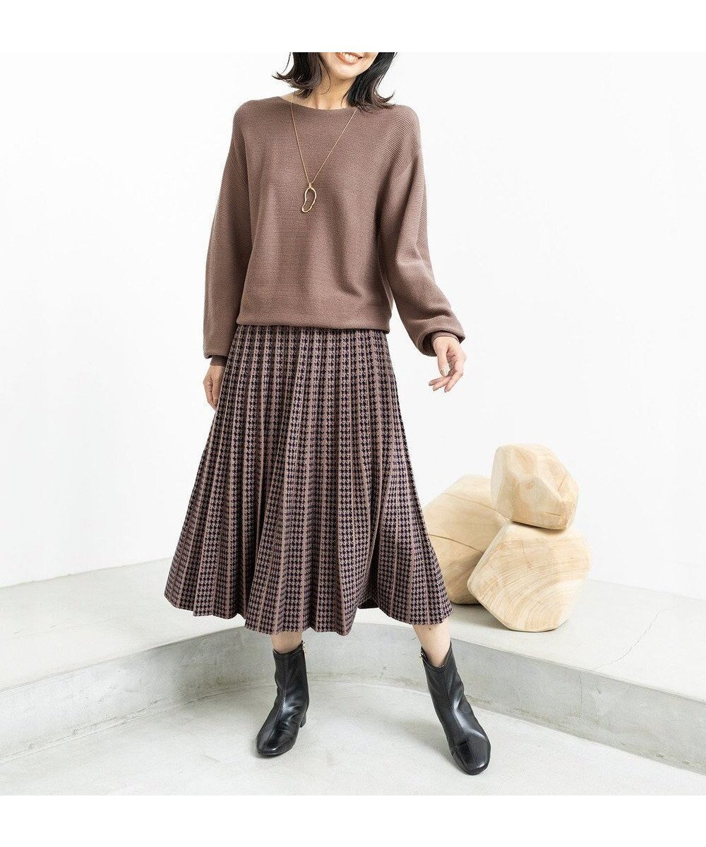 【エニー/ANY】の【ウエストゴム/洗濯機可能】ハンドトゥースセットアップ インテリア・キッズ・メンズ・レディースファッション・服の通販 founy(ファニー) 　ファッション　Fashion　レディースファッション　Fashion for Women　トップス・カットソー　Cut & Sew Tops　ニット　Knit Tops & Sweaters　セットアップ　Matching Sets　レディーストップス・ブラウス　Tops & Blouses / Assorted Women's Tops　ストレッチ　Stretch, Stretchy Fabric　スリーブ　Sleeve, Long Sleeve / Short Sleeve　セットアップ　Set-Up, Coordinated Outfit　セーター　Sweater, Knitwear　プリーツ　Pleats, Pleated　A/W・秋冬　Autumn/Winter　モカ×ネイビー|ID: prp329100004733053 ipo3291000000034188960