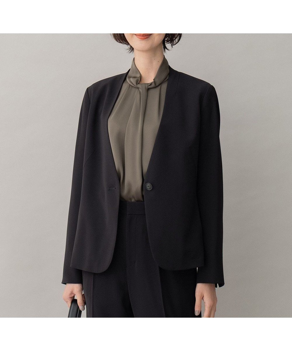 【自由区/JIYU-KU】の【XSサイズ~/洗える】ダブルフェイススーティング ノーカラージャケット インテリア・キッズ・メンズ・レディースファッション・服の通販 founy(ファニー) ファッション Fashion レディースファッション Fashion for Women アウター Coat / Outerwear Collection レディースジャケット・軽アウター Jackets ノーカラージャケット / シンプル上品コーデ Collarless Jackets インナー Innerwear コンパクト Compact, Small Size ジャケット Jacket, Outerwear ストレッチ Stretch, Stretchy Fabric スーツ Suit, Formalwear タートルネック Turtleneck, High Neck ドレープ Drape, Draping Fabric フォルム Silhouette, Form ベーシック Basic, Essential 洗える Machine Washable A/W・秋冬 Autumn/Winter ミッドナイト|ID: prp329100004733054 ipo3291000000034189351