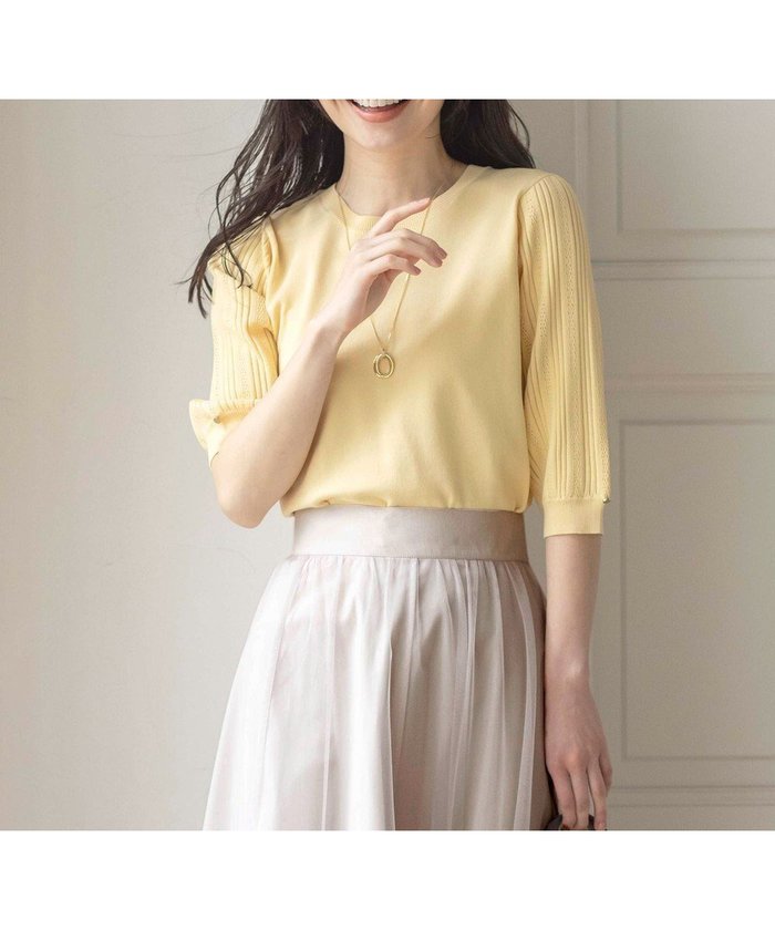 【エニィ スィス/any SiS】の【接触冷感 ・UVケア】シアースリーブ ニット インテリア・キッズ・メンズ・レディースファッション・服の通販 founy(ファニー) https://founy.com/ ファッション Fashion レディースファッション Fashion for Women トップス・カットソー Cut & Sew Tops ニット Knit Tops & Sweaters おすすめ Recommended / Our Picks オイル Body Oil シアー Sheer, See-Through セーター Sweater, Knitwear エレガント 上品 Elegant 夏 Summer 春 Spring S/S・春夏 SS, Spring/Summer, Warm Season 透かし Cut-Out, Lacework |ID: prp329100004733284 ipo3291000000034191703