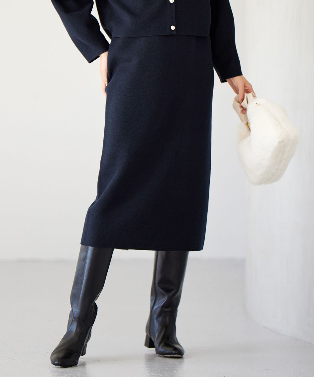 【自由区/JIYU-KU】の【WEB 一部店舗限定】スムージーニット スカート インテリア・キッズ・メンズ・レディースファッション・服の通販 founy(ファニー) 　ファッション　Fashion　レディースファッション　Fashion for Women　スカート　Skirts　おすすめ　Recommended / Our Picks　カーディガン　Cardigan, Knitwear　スリット　Slit, Slit Detail　セットアップ　Set-Up, Coordinated Outfit　A/W・秋冬　Autumn/Winter　ネイビー|ID: prp329100004733359 ipo3291000000034192340