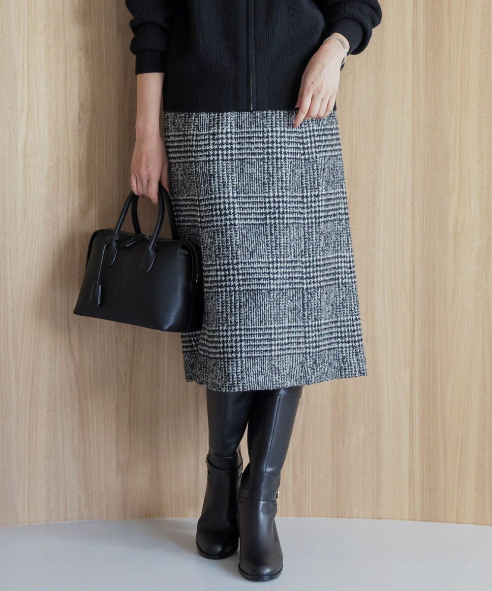 【ジェイ プレス/J.PRESS】のウールシルクツイードグレンチェック スカート インテリア・キッズ・メンズ・レディースファッション・服の通販 founy(ファニー) ファッション Fashion レディースファッション Fashion for Women スカート Skirts シルク Silk, 100% Silk チェック Check, Plaid, Tartan ツイード Twill, Twill Weave ポケット Pocket, Pocket Detail ランダム Random, Irregular ループ Loop, Loop Knit エレガント 上品 Elegant A/W・秋冬 Autumn/Winter 軽量 Lightweight, Ultra Light モノトーン系3|ID: prp329100004734535 ipo3291000000034745570
