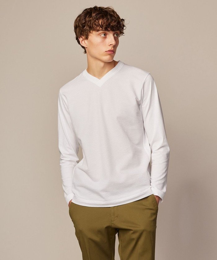 【ジョセフ アブード/JOSEPH ABBOUD / MEN】の【オリジナルオーガニックコットン使用】JOE COTTONサッカーVネックシャツ インテリア・キッズ・メンズ・レディースファッション・服の通販 founy(ファニー) https://founy.com/ ファッション Fashion メンズファッション Fashion for Men トップス・カットソー Cut & Sew Tops メンズシャツ Shirts 春 Spring カットソー Cut and Sewn Top コンビ Combo, Combination Style 今季 This Season, Current Season サッカー Seersucker, Summer Fabric ジャケット Jacket, Outerwear S/S・春夏 SS, Spring/Summer, Warm Season 夏 Summer エレガント 上品 Elegant |ID: prp329100004735942 ipo3291000000034210095