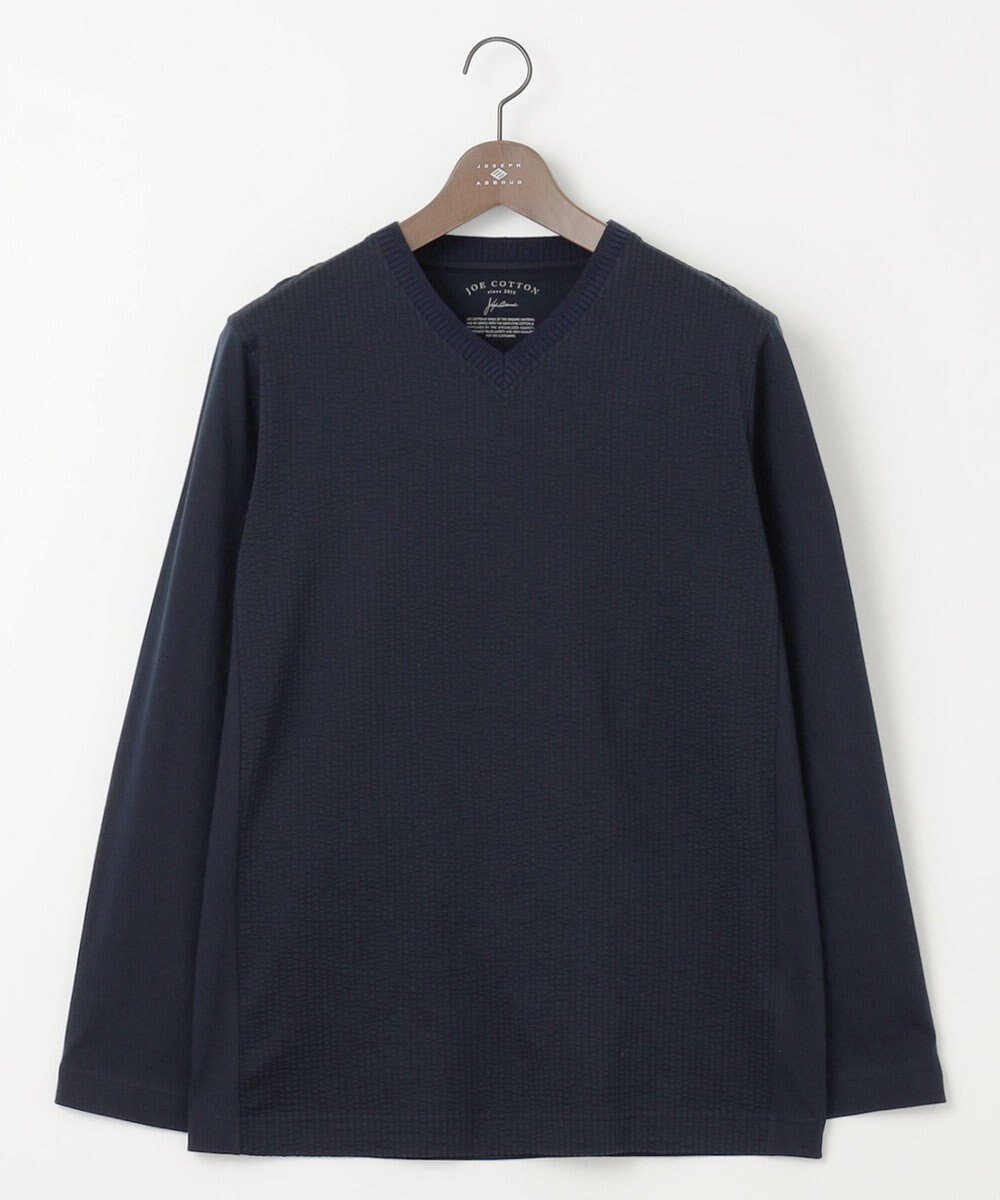 【ジョセフ アブード/JOSEPH ABBOUD / MEN】の【オリジナルオーガニックコットン使用】JOE COTTONサッカーVネックシャツ インテリア・キッズ・メンズ・レディースファッション・服の通販 founy(ファニー) 　ファッション　Fashion　メンズファッション　Fashion for Men　トップス・カットソー　Cut & Sew Tops　メンズシャツ　Shirts　春　Spring　カットソー　Cut and Sewn Top　コンビ　Combo, Combination Style　今季　This Season, Current Season　サッカー　Seersucker, Summer Fabric　ジャケット　Jacket, Outerwear　S/S・春夏　SS, Spring/Summer, Warm Season　夏　Summer　エレガント 上品　Elegant　ネイビー系|ID: prp329100004735942 ipo3291000000034210097
