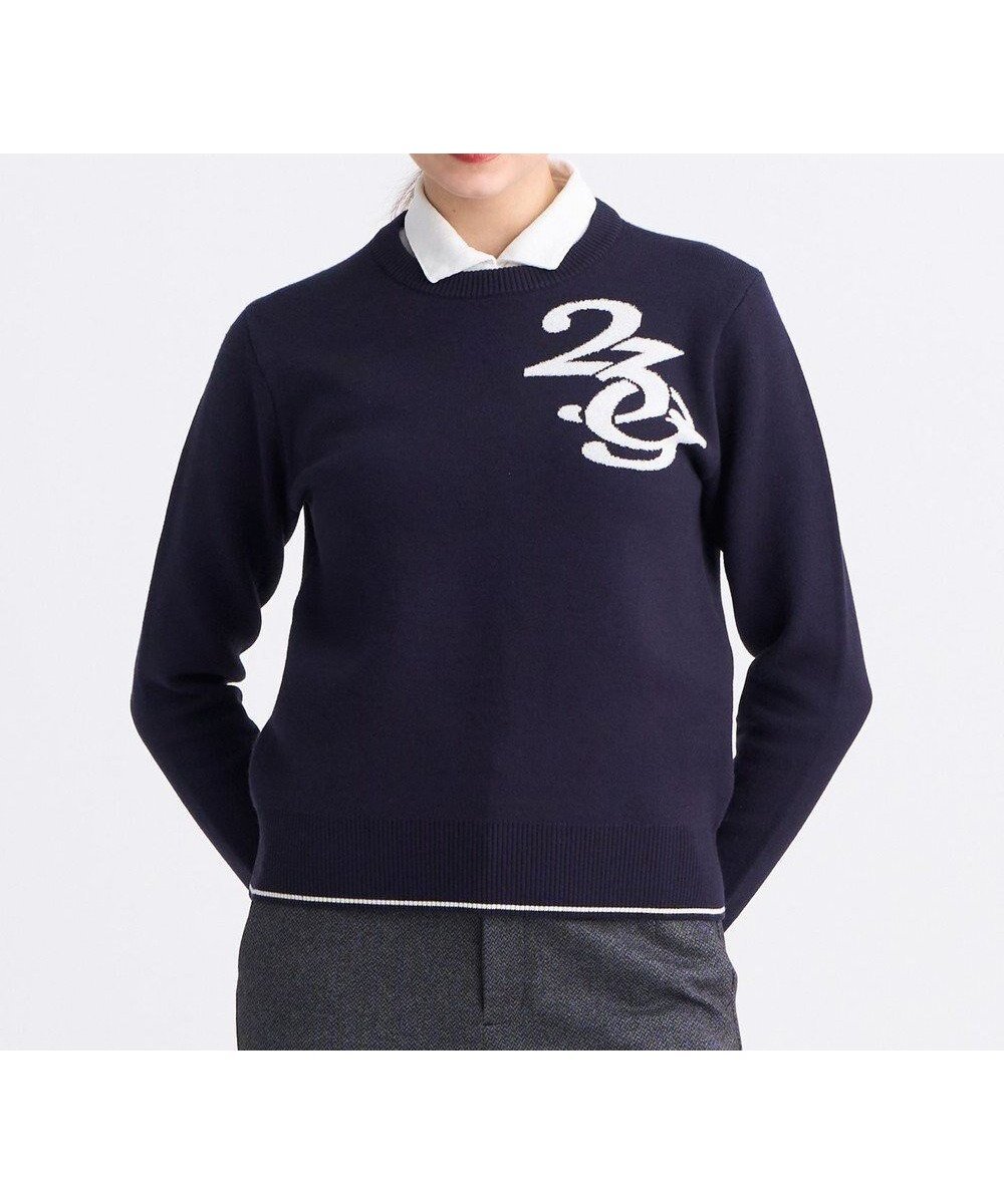 【23区 ゴルフ/NIJYUSANKU GOLF】の【WOMEN】ロゴグラフィックもちもちニット インテリア・キッズ・メンズ・レディースファッション・服の通販 founy(ファニー) 　ファッション　Fashion　レディースファッション　Fashion for Women　トップス・カットソー　Cut & Sew Tops　ニット　Knit Tops & Sweaters　グラフィック　Graphic, Graphic Design　シンプル　Simple, Minimal　ストレッチ　Stretch, Stretchy Fabric　セーター　Sweater, Knitwear　トレーナー　Sweatshirt, Trainer　ポロシャツ　Polo Shirt, Collared Tee　メンズ　Men's, Menswear　モックネック　Mock Neck, Short Turtleneck　A/W・秋冬　Autumn/Winter　新作・新入荷　New Arrivals / New In　おすすめ　Recommended / Our Picks　エレガント 上品　Elegant　ネイビー系|ID: prp329100004736100 ipo3291000000034211903