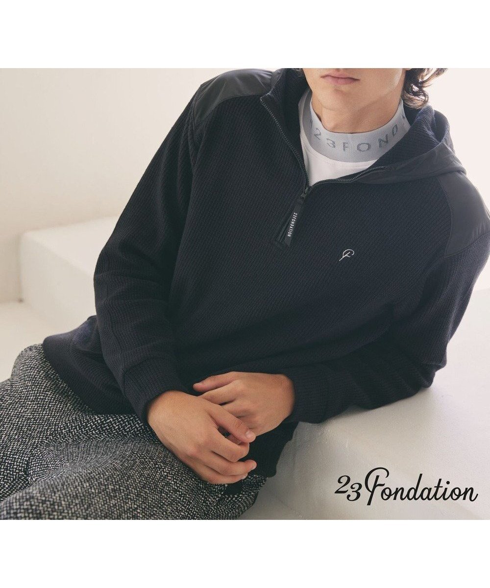 【23区 ゴルフ/23区GOLF / MEN】の【23Fondation/MEN】【吸湿発熱】ワッフルジャガード ハーフジップ インテリア・キッズ・メンズ・レディースファッション・服の通販 founy(ファニー) 　ファッション　Fashion　メンズファッション　Fashion for Men　トップス・カットソー　Cut & Sew Tops　パーカー・フーディー / カジュアルコーデ　Hoodies & Parkas　アクリル　Acrylic Material　ゴルフ　Golf　ストレッチ　Stretch, Stretchy Fabric　スポーティ　Sporty, Casual Athletic　パーカー　Hoodie, Parka　ワッフル　Waffle, Waffle Knit　A/W・秋冬　Autumn/Winter　ネイビー系|ID: prp329100004737587 ipo3291000000034220905