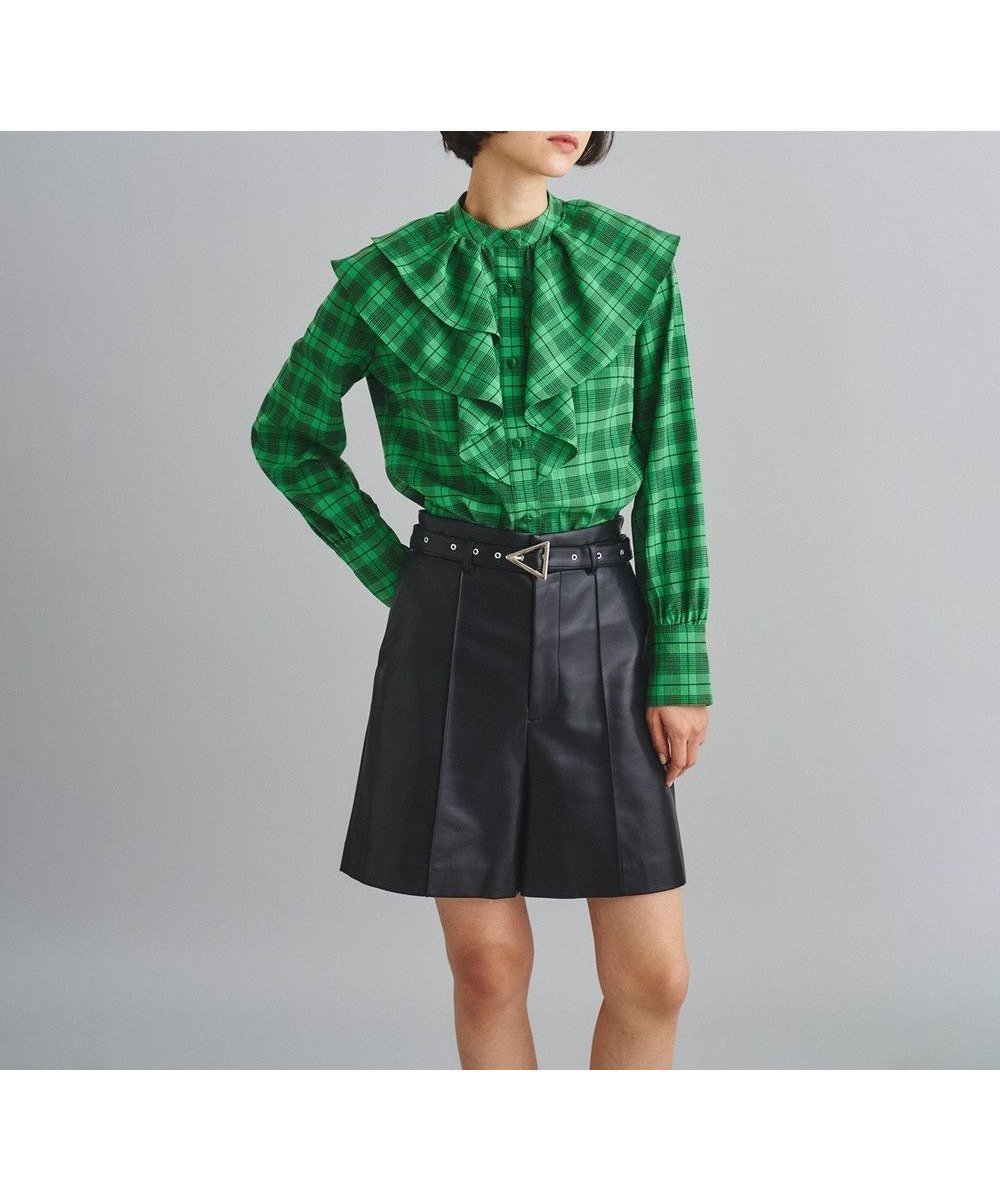 【グレース コンチネンタル/GRACE CONTINENTAL】のイレギュラーフリルブラウス インテリア・キッズ・メンズ・レディースファッション・服の通販 founy(ファニー) ファッション Fashion レディースファッション Fashion for Women トップス・カットソー Cut & Sew Tops シャツ・ブラウス・オフィスカジュアル Elegant Blouses & Button-Ups イレギュラー Irregular Design スリット Slit, Slit Detail チェック Check, Plaid, Tartan フリル Frill, Ruffle ベーシック Basic, Essential ロング Long, Long-Length A/W・秋冬 Autumn/Winter グリーン|ID: prp329100004737631 ipo3291000000034221472