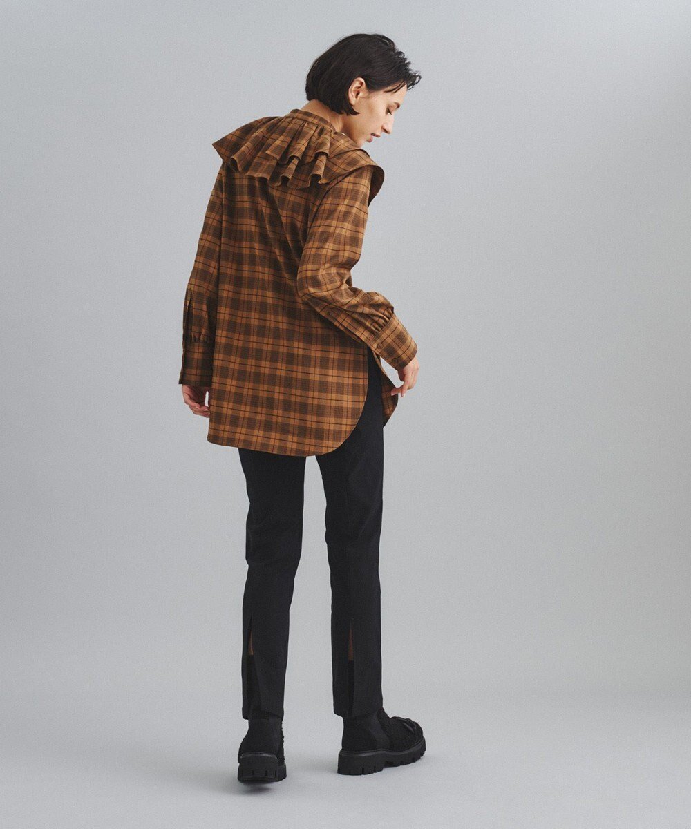 【グレース コンチネンタル/GRACE CONTINENTAL】のイレギュラーフリルブラウス インテリア・キッズ・メンズ・レディースファッション・服の通販 founy(ファニー) ファッション Fashion レディースファッション Fashion for Women トップス・カットソー Cut & Sew Tops シャツ・ブラウス・オフィスカジュアル Elegant Blouses & Button-Ups イレギュラー Irregular Design スリット Slit, Slit Detail チェック Check, Plaid, Tartan フリル Frill, Ruffle ベーシック Basic, Essential ロング Long, Long-Length A/W・秋冬 Autumn/Winter ブラウン|ID: prp329100004737631 ipo3291000000034221474
