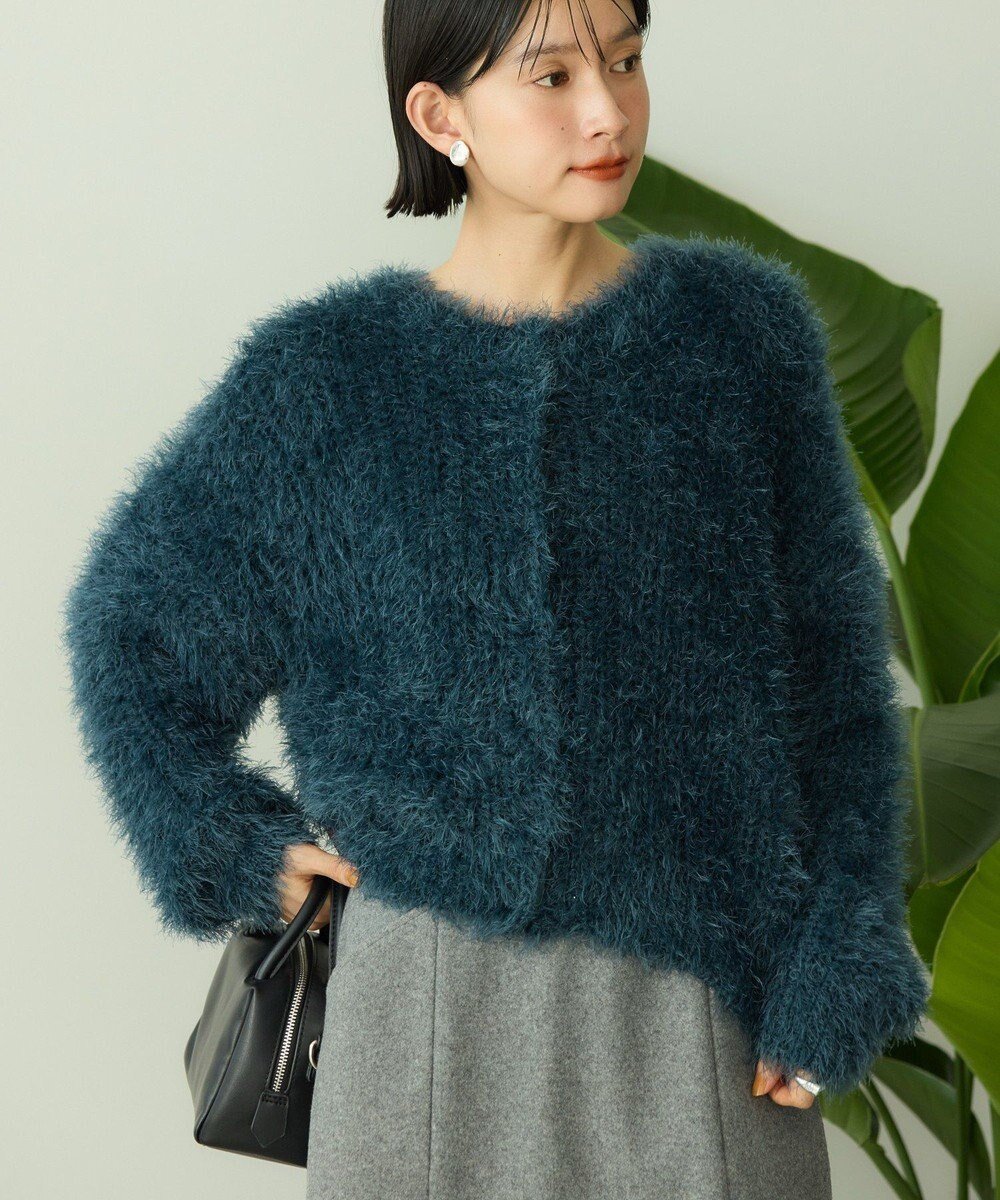 【アメリカンホリック/AMERICAN HOLIC】のシャギーニットクルーネックカーディガン インテリア・キッズ・メンズ・レディースファッション・服の通販 founy(ファニー) 　ファッション　Fashion　レディースファッション　Fashion for Women　トップス・カットソー　Cut & Sew Tops　ニット　Knit Tops & Sweaters　カーディガン・羽織り　Layered Style Cardigans　アメリカン　American Style　カーディガン　Cardigan, Knitwear　コンパクト　Compact, Small Size　スタイリッシュ　Stylish, Fashionable　デニム　Denim, Jeans Material　ポケット　Pocket, Pocket Detail　A/W・秋冬　Autumn/Winter　おすすめ　Recommended / Our Picks　Blue Green|ID: prp329100004737754 ipo3291000000034222540