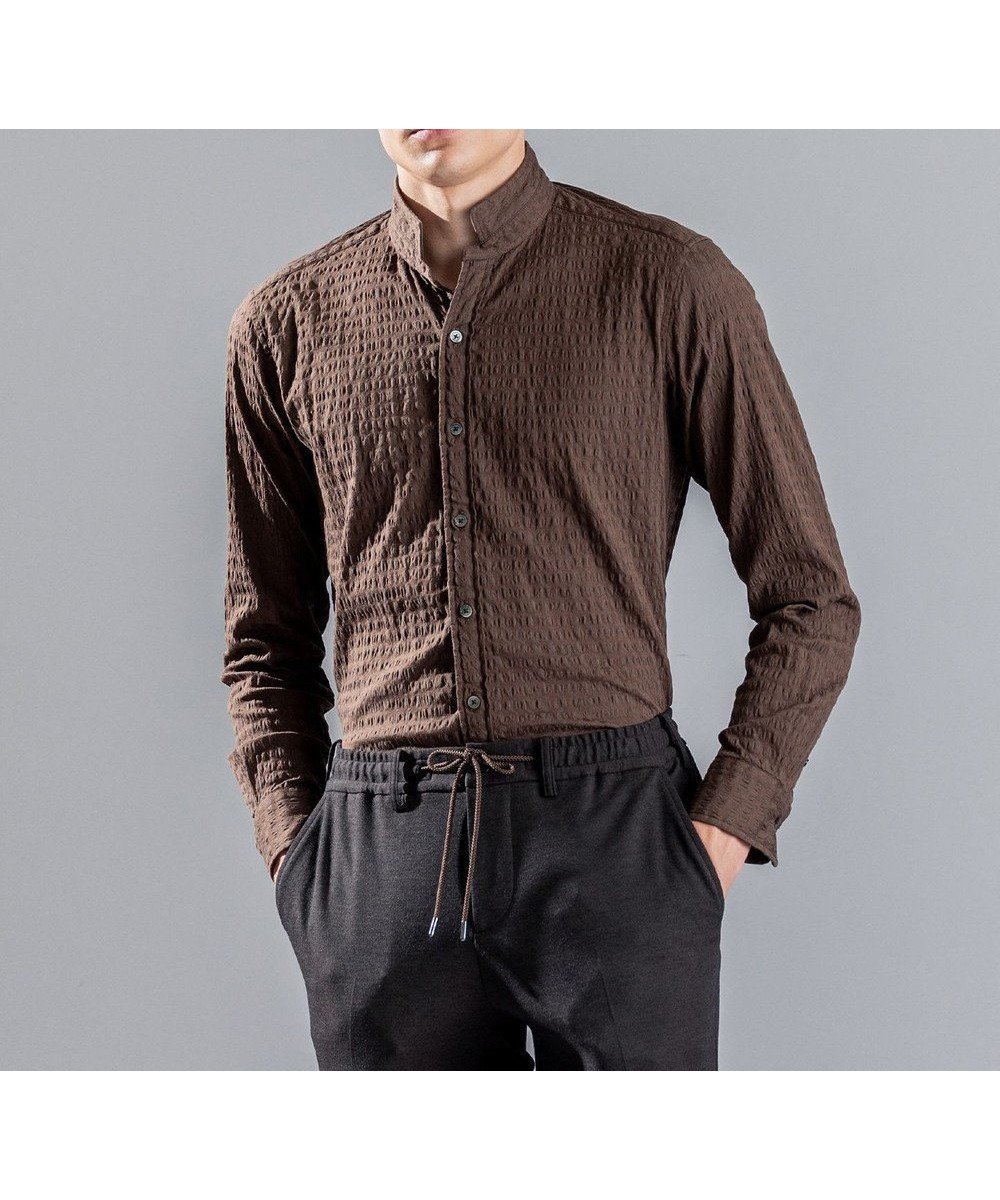 【ジョゼフ オム/JOSEPH HOMME / MEN】のトリックジャガード ウイングカラーシャツ インテリア・キッズ・メンズ・レディースファッション・服の通販 founy(ファニー) 　ファッション　Fashion　メンズファッション　Fashion for Men　トップス・カットソー　Cut & Sew Tops　メンズシャツ　Shirts　サッカー　Seersucker, Summer Fabric　サテン　Satin, Glossy Fabric　シェイプ　Shape, Slim Fit　シンプル　Simple, Minimal　ハウンドトゥース　Houndstooth, Dogtooth Check　A/W・秋冬　Autumn/Winter　長袖　Long Sleeve, Full Sleeve　キャメル系|ID: prp329100004738991 ipo3291000000034230201