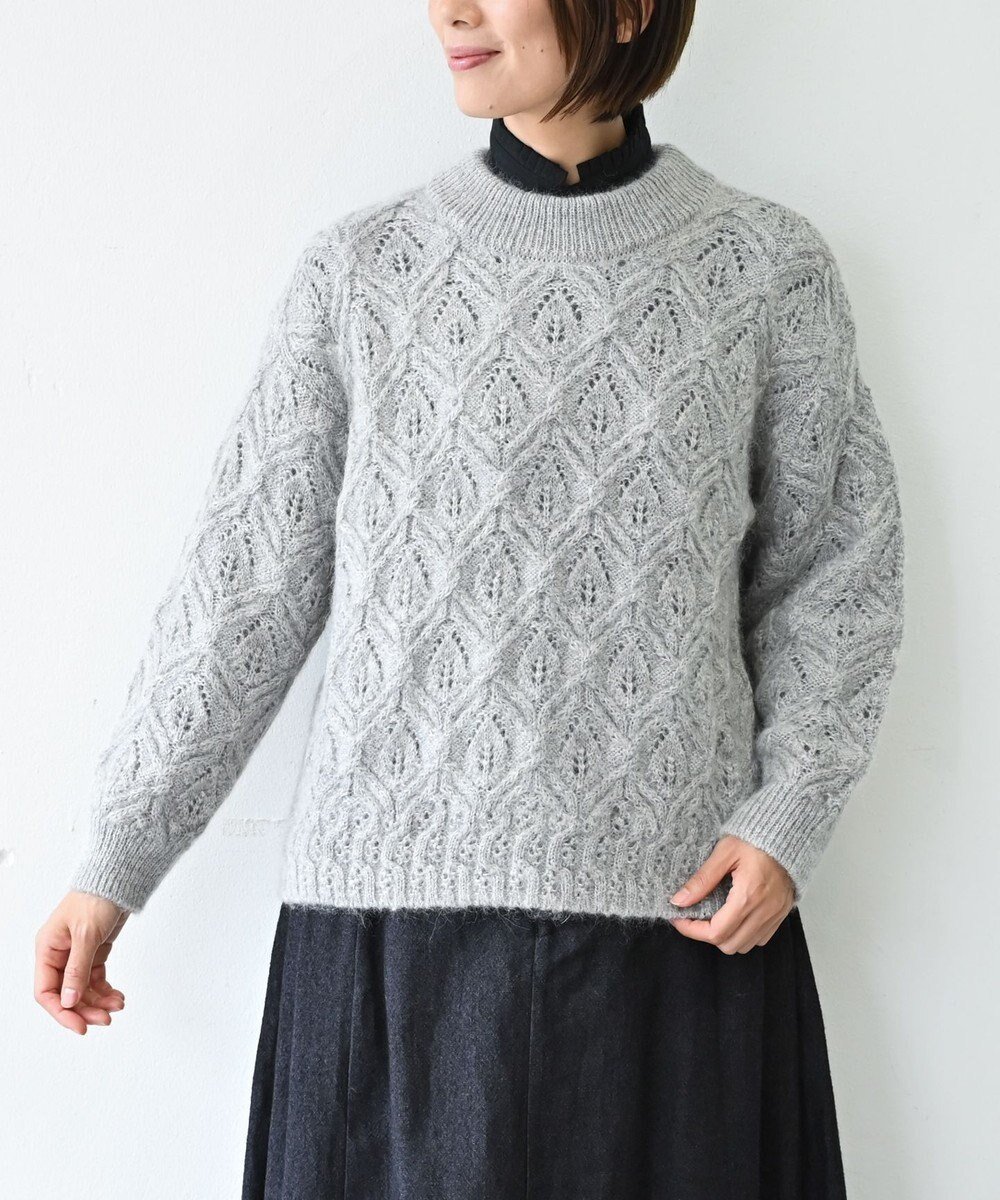 【ムーク/muuc】の〈うっとり柔らか上質な極細繊維〉〈キッドモヘア×ウール×アルパカ×シルク〉リーフ模様編み セーター 人気、トレンドファッション・服の通販 founy(ファニー) 　ファッション　Fashion　レディースファッション　Fashion for Women　トップス・カットソー　Cut & Sew Tops　ニット　Knit Tops & Sweaters　キャンバス　Canvas, Canvas Fabric　シルク　Silk, 100% Silk　セーター　Sweater, Knitwear　手編み　Hand-Knitted, Handmade Knit　パターン　Pattern, Design Print　モコモコ　Fuzzy, Fluffy　リーフ　Leaf, Botanical Leaf　A/W・秋冬　Autumn/Winter　再入荷　Restock / Back in Stock　エレガント 上品　Elegant　 other-1|ID: prp329100004739061 ipo3291000000034232127