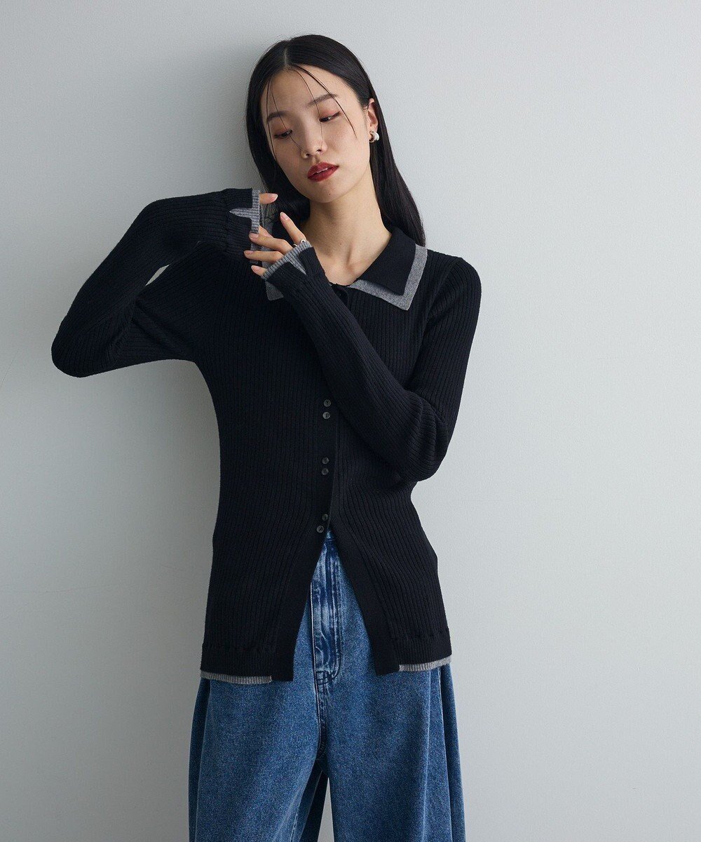 【グリーンパークス/Green Parks】の配色レイヤードポロリブニットカーディガン インテリア・キッズ・メンズ・レディースファッション・服の通販 founy(ファニー) ファッション Fashion レディースファッション Fashion for Women トップス・カットソー Cut & Sew Tops ニット Knit Tops & Sweaters カーディガン・羽織り Layered Style Cardigans おすすめ Recommended / Our Picks スラックス Slacks, Dress Pants セーター Sweater, Knitwear フィット Fit, Slim Fit ポケット Pocket, Pocket Detail A/W・秋冬 Autumn/Winter 羽織 Haori, Light Jacket Black|ID: prp329100004739341 ipo3291000000034234692