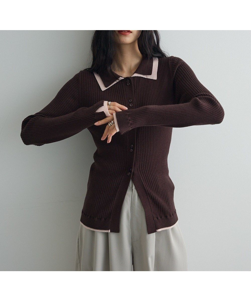 【グリーンパークス/Green Parks】の配色レイヤードポロリブニットカーディガン インテリア・キッズ・メンズ・レディースファッション・服の通販 founy(ファニー) ファッション Fashion レディースファッション Fashion for Women トップス・カットソー Cut & Sew Tops ニット Knit Tops & Sweaters カーディガン・羽織り Layered Style Cardigans おすすめ Recommended / Our Picks スラックス Slacks, Dress Pants セーター Sweater, Knitwear フィット Fit, Slim Fit ポケット Pocket, Pocket Detail A/W・秋冬 Autumn/Winter 羽織 Haori, Light Jacket Brown|ID: prp329100004739341 ipo3291000000034234694