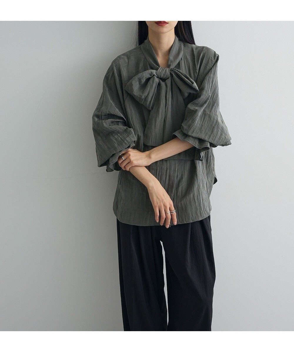 【グリーンパークス/Green Parks】のボウタイリボンブラウス インテリア・キッズ・メンズ・レディースファッション・服の通販 founy(ファニー) ファッション Fashion レディースファッション Fashion for Women トップス・カットソー Cut & Sew Tops シャツ・ブラウス・オフィスカジュアル Elegant Blouses & Button-Ups エレガント 上品 Elegant ギャザー Gathered, Ruffled シンプル Simple, Minimal スリーブ Sleeve, Long Sleeve / Short Sleeve フリル Frill, Ruffle フロント Front, Front Design ベスト Vest, Waistcoat ボトム Bottoms, Lower Wear ポケット Pocket, Pocket Detail リボン Ribbon, Bow A/W・秋冬 Autumn/Winter Charcoal Gray|ID: prp329100004739342 ipo3291000000034234711