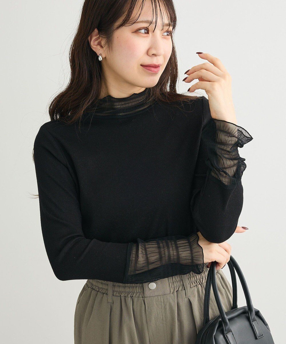 【グリーンパークス/Green Parks】の・Petit Fleur チュールキリカエラメリブタート インテリア・キッズ・メンズ・レディースファッション・服の通販 founy(ファニー) ファッション Fashion レディースファッション Fashion for Women トップス・カットソー Cut & Sew Tops シャツ・ブラウス・オフィスカジュアル Elegant Blouses & Button-Ups ロングTシャツ・Tシャツ Longline T-Shirts & Tees カットソー・ベーシックTシャツ Cut-and-Sewn Tops / Stretch Tees & Basics インナー Innerwear カットソー Cut and Sewn Top ハイネック High Neck, Mock Neck フェミニン Feminine, Girly ポケット Pocket, Pocket Detail A/W・秋冬 Autumn/Winter Black|ID: prp329100004739346 ipo3291000000034338924