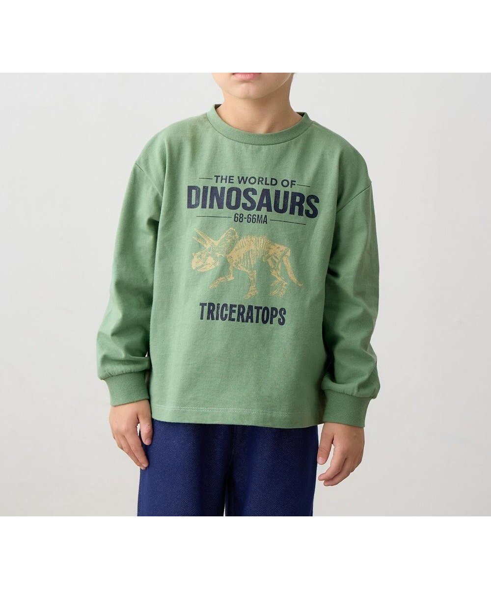 【エニィ/ANY / KIDS】の恐竜プリント 長袖Tシャツ インテリア・キッズ・メンズ・レディースファッション・服の通販 founy(ファニー) 　ファッション　Fashion　キッズファッション　Fashion for Kids　トップス・カットソー　Cut & Sew Tops　カットソー　Cut and Sewn Top　スマホ　Smartphone, Mobile Device　トレンド　Trend, Trending Now　長袖　Long Sleeve, Full Sleeve　フロント　Front, Front Design　プリント　Print, Printed Pattern　ポケット　Pocket, Pocket Detail　ロング　Long, Long-Length　A/W・秋冬　Autumn/Winter　冬　Winter / This Winter　おすすめ　Recommended / Our Picks　2025年　2025　2025-2026秋冬・A/W　Autumn/Winter 2025–26 AW25–26　カーキ|ID: prp329100004740088 ipo3291000000034241967
