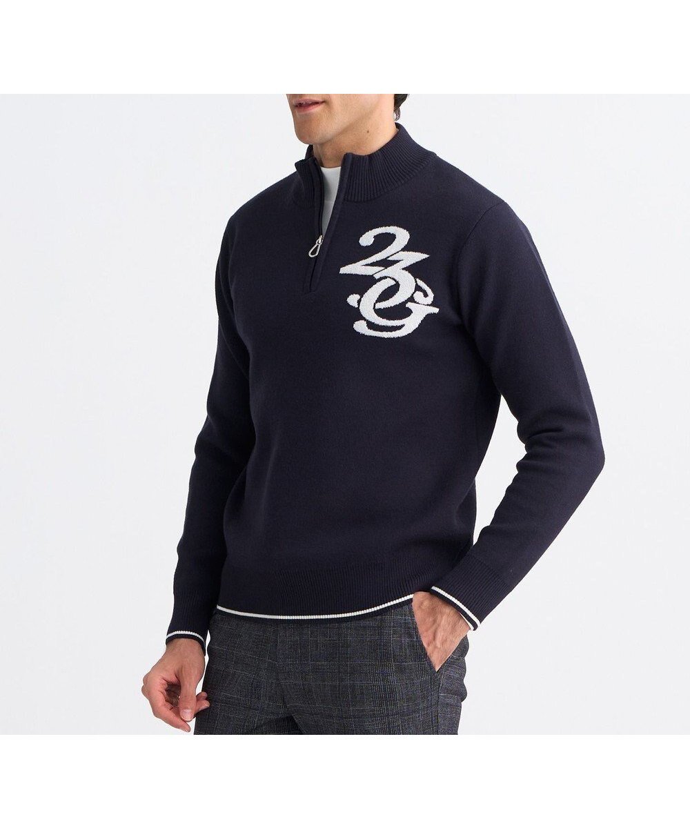 【23区 ゴルフ/23区GOLF / MEN】の【MEN】ロゴグラフィックもちもちニット インテリア・キッズ・メンズ・レディースファッション・服の通販 founy(ファニー) 　ファッション　Fashion　メンズファッション　Fashion for Men　トップス・カットソー　Cut & Sew Tops　ニット・セーター / 定番トップス　Knit Tops & Sweaters　グラフィック　Graphic, Graphic Design　シンプル　Simple, Minimal　ストレッチ　Stretch, Stretchy Fabric　セーター　Sweater, Knitwear　トレーナー　Sweatshirt, Trainer　ポロシャツ　Polo Shirt, Collared Tee　モックネック　Mock Neck, Short Turtleneck　A/W・秋冬　Autumn/Winter　おすすめ　Recommended / Our Picks　エレガント 上品　Elegant　ネイビー系|ID: prp329100004740158 ipo3291000000034243351