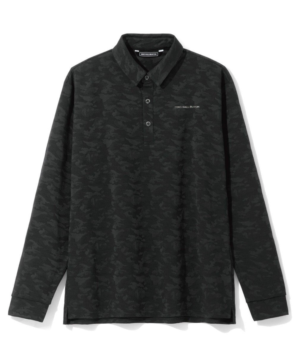 【ゼロハリバートン/ZERO HALLIBURTON / MEN】のカモフラージュ柄 ジャガードポロロングシャツ ZHG-A4A 2b 82853 ゴルフウェア インテリア・キッズ・メンズ・レディースファッション・服の通販 founy(ファニー) ファッション Fashion メンズファッション Fashion for Men トップス・カットソー Cut & Sew Tops メンズシャツ Shirts ポロシャツ / きれいめカジュアルスタイル Polo Shirts ゴルフ Golf ジャカード/ジャガード Jacquard, Woven Pattern ポロシャツ Polo Shirt, Collared Tee メタル Metal, Metal Parts A/W・秋冬 Autumn/Winter ブラック|ID: prp329100004740202 ipo3291000000034243523
