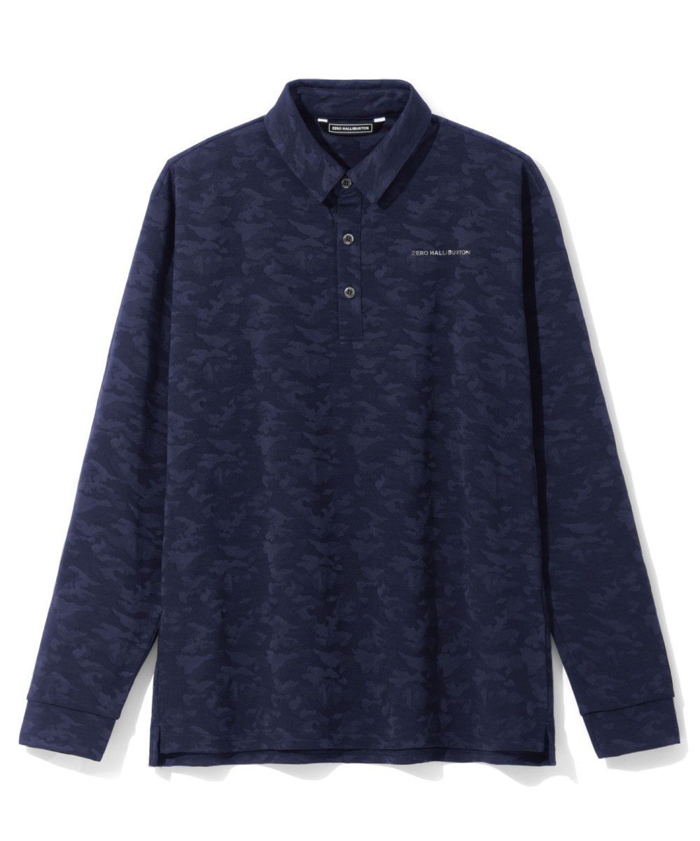 【ゼロハリバートン/ZERO HALLIBURTON / MEN】のカモフラージュ柄 ジャガードポロロングシャツ ZHG-A4A 2b 82853 ゴルフウェア インテリア・キッズ・メンズ・レディースファッション・服の通販 founy(ファニー) ファッション Fashion メンズファッション Fashion for Men トップス・カットソー Cut & Sew Tops メンズシャツ Shirts ポロシャツ / きれいめカジュアルスタイル Polo Shirts ゴルフ Golf ジャカード/ジャガード Jacquard, Woven Pattern ポロシャツ Polo Shirt, Collared Tee メタル Metal, Metal Parts A/W・秋冬 Autumn/Winter ネイビー|ID: prp329100004740202 ipo3291000000034243525