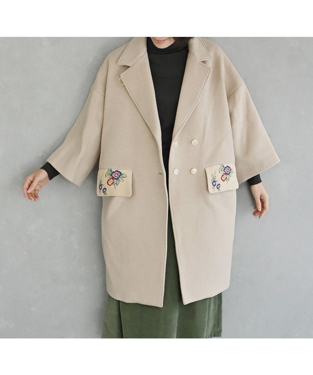 【ムーク/muuc】の〈軽くて暖かい上質ウール混〉野ばら刺繍のコート インテリア・キッズ・メンズ・レディースファッション・服の通販 founy(ファニー) ファッション Fashion レディースファッション Fashion for Women アウター Coat / Outerwear Collection コート・ロングコート・ピーコート Long Coats, Peacoats & More レディースジャケット・軽アウター Jackets インナー Innerwear キャンバス Canvas, Canvas Fabric キュプラ Cupro, Eco Fabric ジャケット Jacket, Outerwear ダブル Double, Double-Breasted 手編み Hand-Knitted, Handmade Knit パターン Pattern, Design Print フラップ Flap, Flap Pocket ポケット Pocket, Pocket Detail 無地 Plain, Solid Color 再入荷 Restock / Back in Stock ベージュ|ID: prp329100004741211 ipo3291000000034256481
