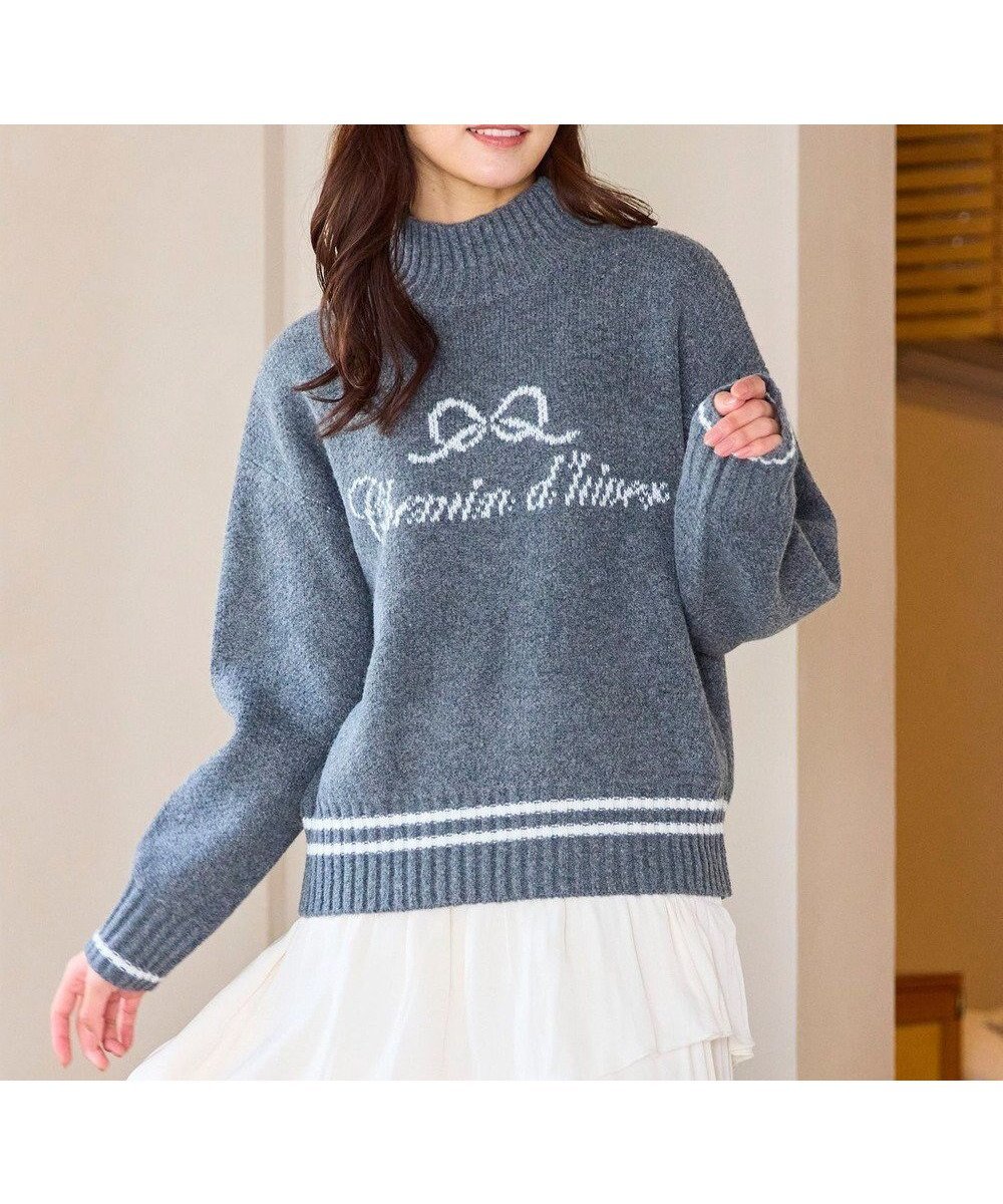 【フェルゥ/Feroux】のレタードハイネック プルオーバー インテリア・キッズ・メンズ・レディースファッション・服の通販 founy(ファニー) ファッション Fashion レディースファッション Fashion for Women トップス・カットソー Cut & Sew Tops ニット Knit Tops & Sweaters カジュアルプルオーバー・ニットトップス Pullovers & Knit Tops / Casual Pullovers セーター Sweater, Knitwear ティアードスカート Tiered Skirt, Flounced Skirt ハイネック High Neck, Mock Neck フェミニン Feminine, Girly リボン Ribbon, Bow A/W・秋冬 Autumn/Winter グレー系|ID: prp329100004742517 ipo3291000000034270453