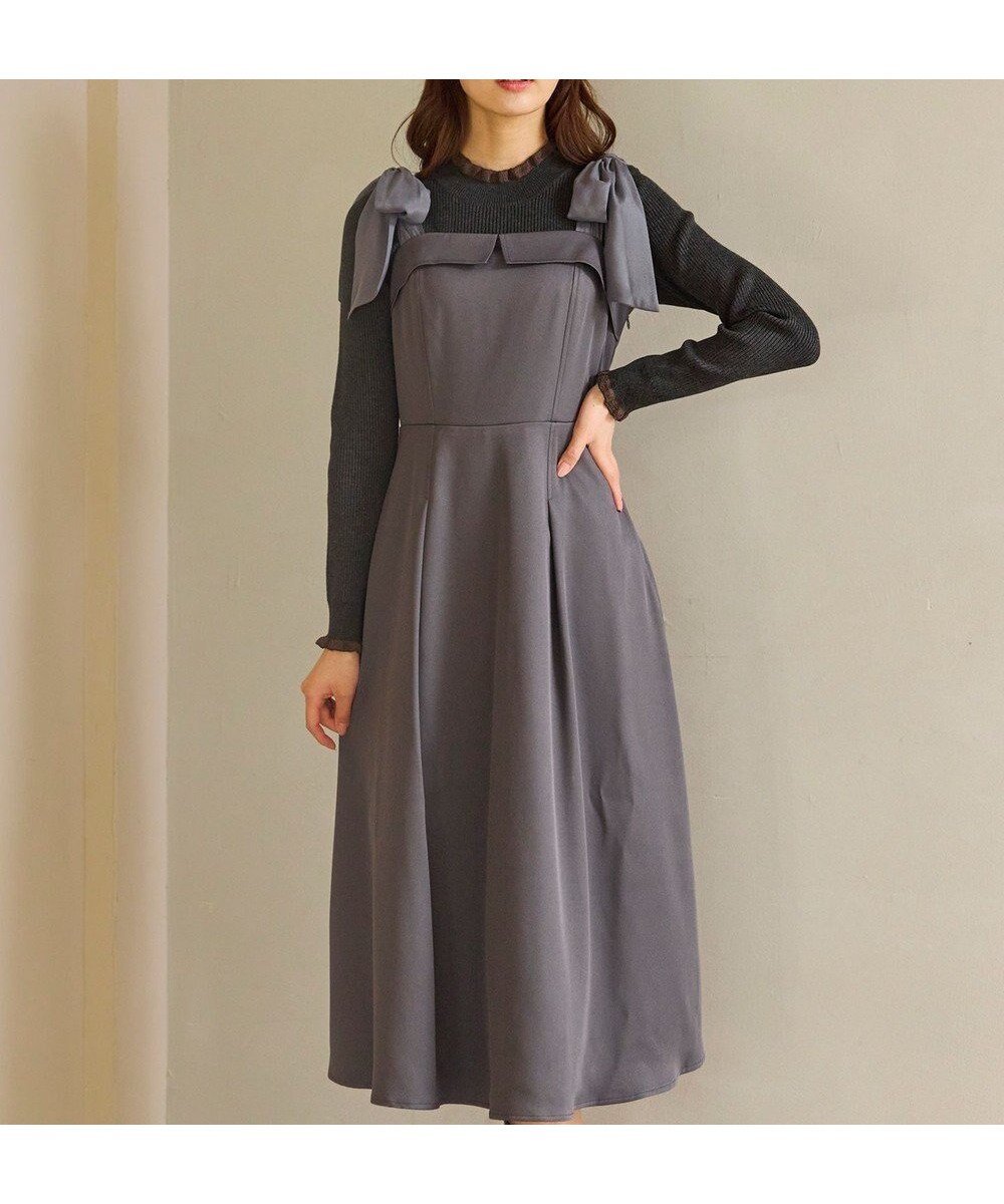 【フェルゥ/Feroux】のシアーリボンショルダー ジャンパースカート インテリア・キッズ・メンズ・レディースファッション・服の通販 founy(ファニー) 　ファッション　Fashion　レディースファッション　Fashion for Women　スカート　Skirts　インナー　Innerwear　ショルダー　Shoulder, Shoulder Strap　デコルテ　Décolleté, Neckline　リブニット　Rib Knit, Ribbed Knit　リボン　Ribbon, Bow　エレガント 上品　Elegant　無地　Plain, Solid Color　A/W・秋冬　Autumn/Winter　グレー系|ID: prp329100004742518 ipo3291000000035632829