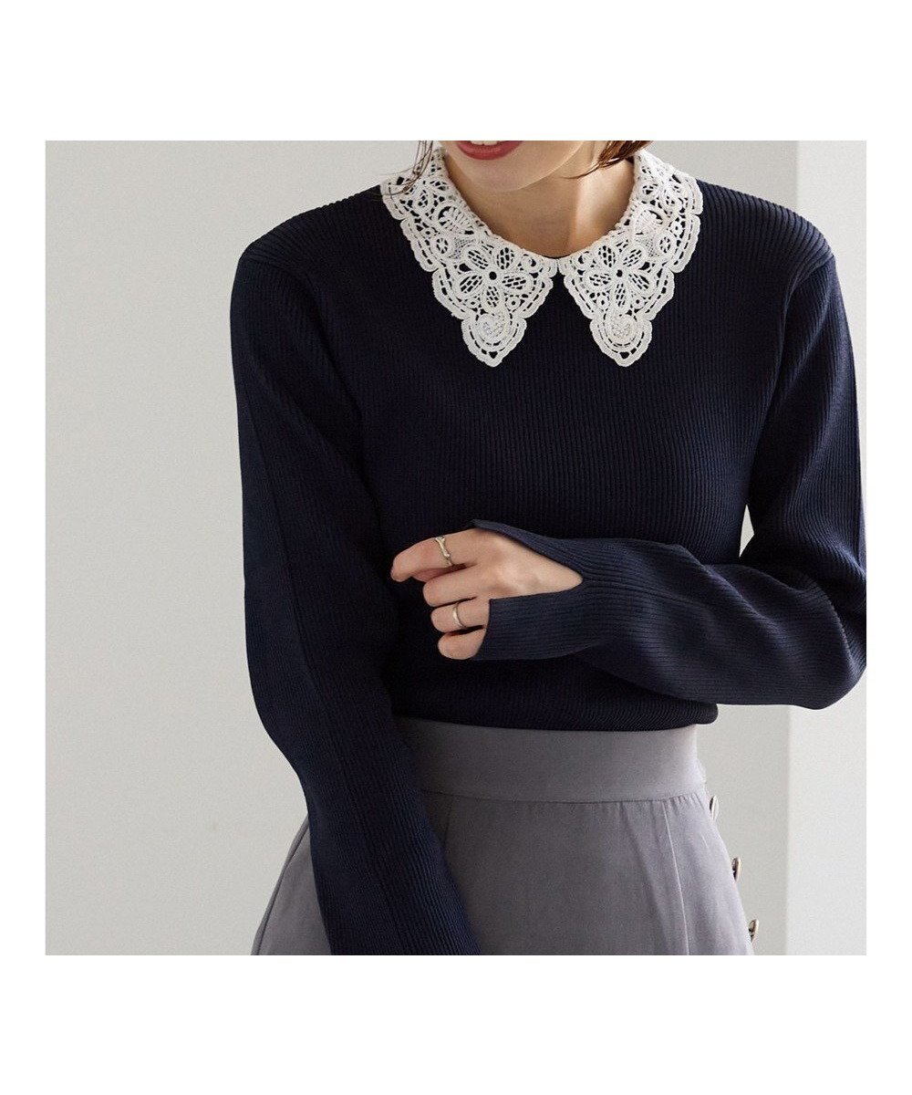 【テチチ/Te chichi】のケミカルレースカラーリブニット インテリア・キッズ・メンズ・レディースファッション・服の通販 founy(ファニー) ファッション Fashion レディースファッション Fashion for Women トップス・カットソー Cut & Sew Tops ニット Knit Tops & Sweaters おすすめ Recommended / Our Picks ケミカル Chemical, Chemical Wash セーター Sweater, Knitwear レース Lace, Lace Fabric 夏 Summer S/S・春夏 SS, Spring/Summer, Warm Season A/W・秋冬 Autumn/Winter ネイビー|ID: prp329100004742540 ipo3291000000034270540