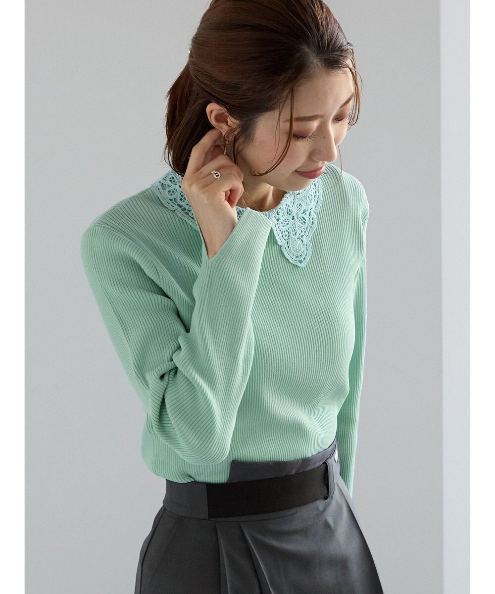 【テチチ/Te chichi】のケミカルレースカラーリブニット インテリア・キッズ・メンズ・レディースファッション・服の通販 founy(ファニー) 　ファッション　Fashion　レディースファッション　Fashion for Women　トップス・カットソー　Cut & Sew Tops　ニット　Knit Tops & Sweaters　おすすめ　Recommended / Our Picks　ケミカル　Chemical, Chemical Wash　セーター　Sweater, Knitwear　レース　Lace, Lace Fabric　夏　Summer　S/S・春夏　SS, Spring/Summer, Warm Season　A/W・秋冬　Autumn/Winter　グリーン|ID: prp329100004742540 ipo3291000000036204364