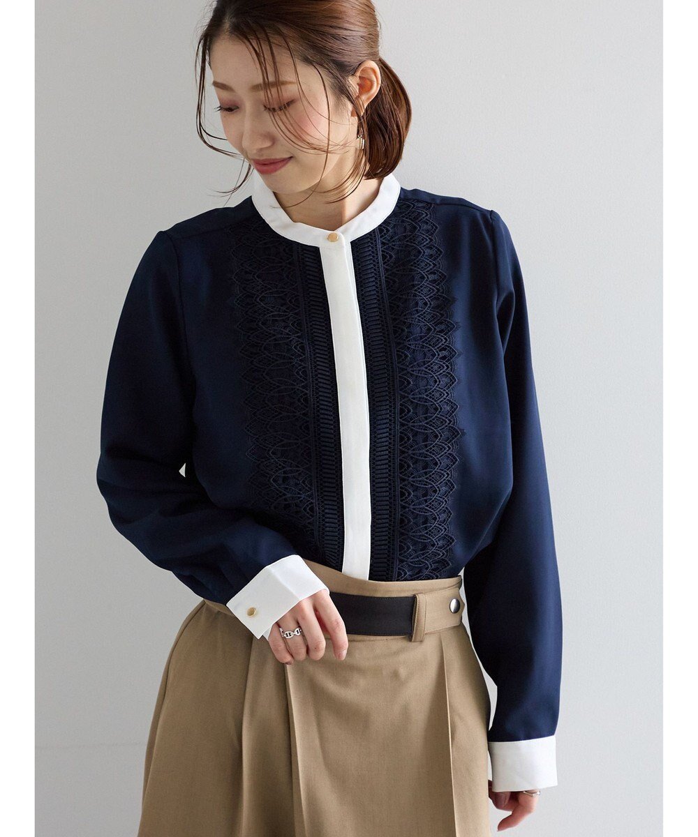 【テチチ/Te chichi】のフロントレースブラウス インテリア・キッズ・メンズ・レディースファッション・服の通販 founy(ファニー) ファッション Fashion レディースファッション Fashion for Women トップス・カットソー Cut & Sew Tops シャツ・ブラウス・オフィスカジュアル Elegant Blouses & Button-Ups インナー Innerwear クラシカル Classical, Vintage-Inspired ジャケット Jacket, Outerwear フロント Front, Front Design レース Lace, Lace Fabric エレガント 上品 Elegant 夏 Summer S/S・春夏 SS, Spring/Summer, Warm Season A/W・秋冬 Autumn/Winter ネイビー|ID: prp329100004742546 ipo3291000000034270565