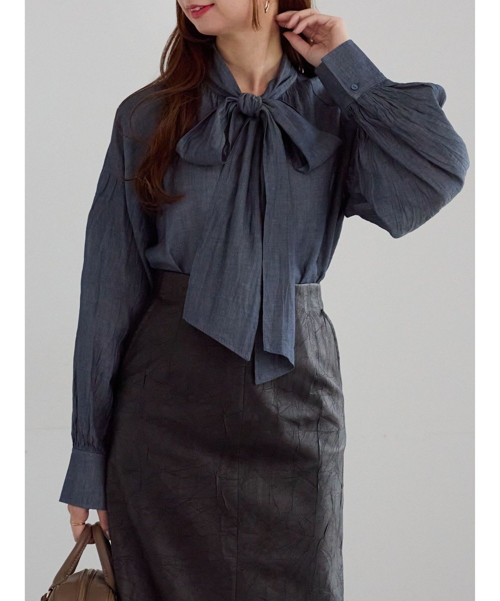 【テチチ/Te chichi】のシアーデニムボウタイブラウス インテリア・キッズ・メンズ・レディースファッション・服の通販 founy(ファニー) ファッション Fashion レディースファッション Fashion for Women トップス・カットソー Cut & Sew Tops シャツ・ブラウス・オフィスカジュアル Elegant Blouses & Button-Ups おすすめ Recommended / Our Picks インナー Innerwear ジャケット Jacket, Outerwear デニム Denim, Jeans Material エレガント 上品 Elegant 夏 Summer S/S・春夏 SS, Spring/Summer, Warm Season A/W・秋冬 Autumn/Winter ブルー|ID: prp329100004742551 ipo3291000000034270580