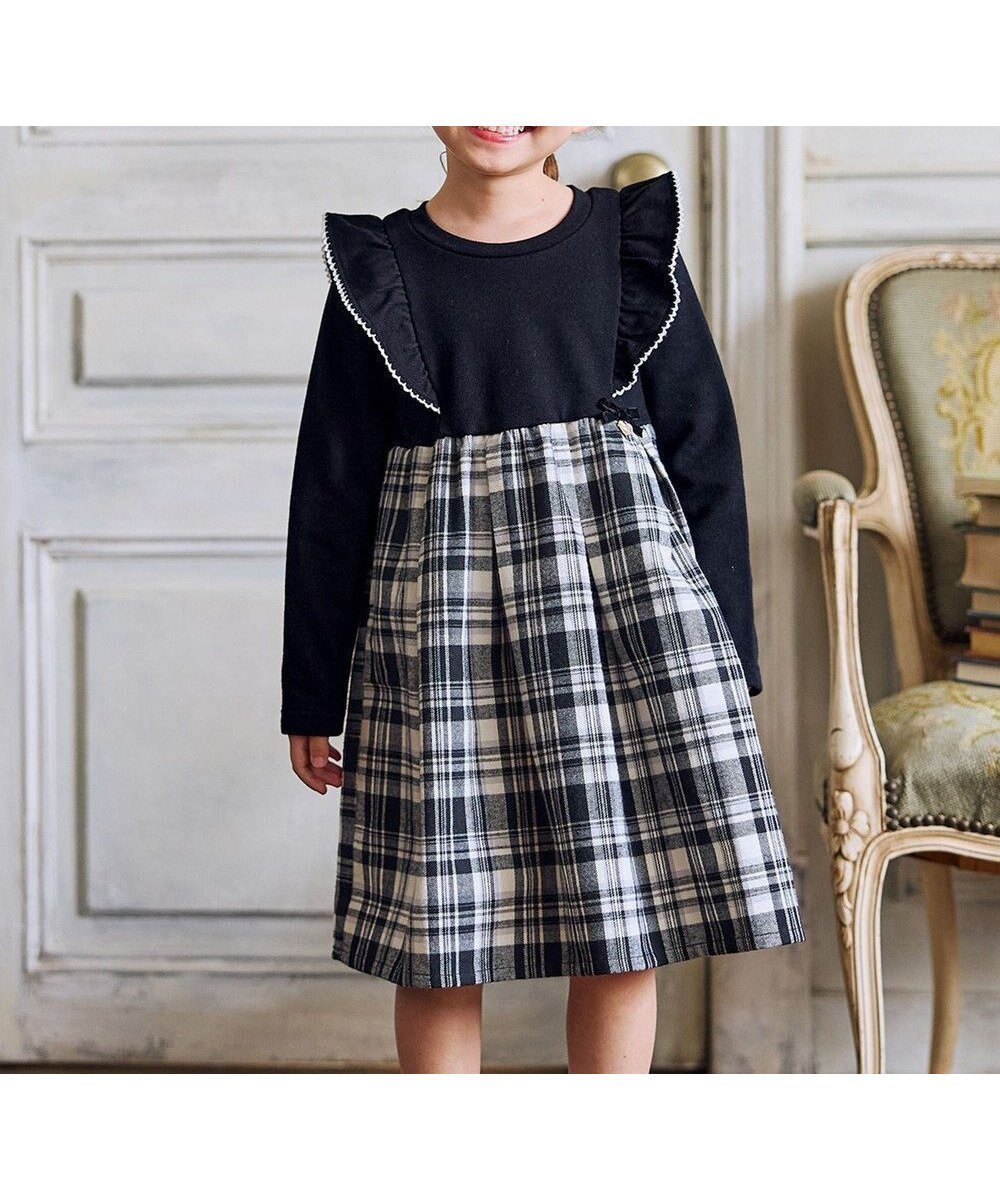【エニィ/ANY / KIDS】のチェック柄 ドッキング ワンピース インテリア・キッズ・メンズ・レディースファッション・服の通販 founy(ファニー) ファッション Fashion キッズファッション Fashion for Kids ワンピース Dresses チェック Check, Plaid, Tartan ドッキング Docking, Mixed Material プレート Plate, Dish ポケット Pocket, Pocket Detail リボン Ribbon, Bow エレガント 上品 Elegant 冬 Winter / This Winter A/W・秋冬 Autumn/Winter ブラック×チェック|ID: prp329100004743772 ipo3291000000034281754