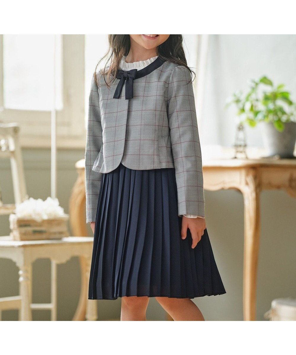 【組曲 / KIDS/KUMIKYOKU】の【110-140㎝】グレンチェックジャケット&プリーツワンピース セット 人気、トレンドファッション・服の通販 founy(ファニー) 　ファッション　Fashion　キッズファッション　Fashion for Kids　ワンピース　Dresses　カットソー　Cut and Sewn Top　コレクション　Collection, Seasonal Line　シフォン　Chiffon, Lightweight Fabric　ジャケット　Jacket, Outerwear　スーツ　Suit, Formalwear　セットアップ　Set-Up, Coordinated Outfit　セレモニー　Ceremony　フロント　Front, Front Design　プリーツ　Pleats, Pleated　ペプラム　Peplum, Flared Hem　ラウンド　Round, Round Neck　リボン　Ribbon, Bow　エレガント 上品　Elegant　夏　Summer　春　Spring　S/S・春夏　SS, Spring/Summer, Warm Season　 other-1|ID: prp329100004743776 ipo3291000000034281765