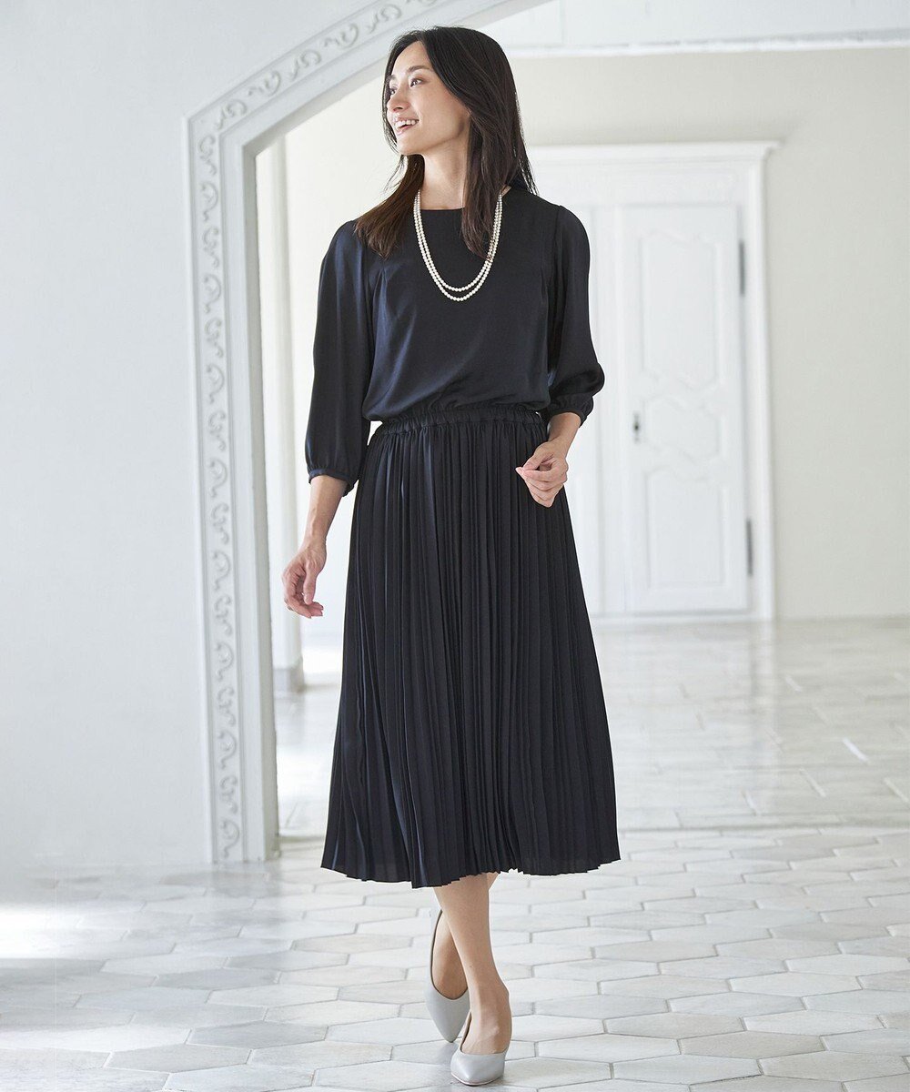 【エニー/ANY】の【洗える/ウエストゴム】プリーツワンピース 人気、トレンドファッション・服の通販 founy(ファニー) 　ファッション　Fashion　レディースファッション　Fashion for Women　ワンピース　Dresses　おすすめ　Recommended / Our Picks　サテン　Satin, Glossy Fabric　ジャケット　Jacket, Outerwear　プリーツ　Pleats, Pleated　ワッシャー　Washer, Crinkled Finish　エレガント 上品　Elegant　夏　Summer　春　Spring　S/S・春夏　SS, Spring/Summer, Warm Season　洗える　Machine Washable　 other-1|ID: prp329100004743872 ipo3291000000034282843