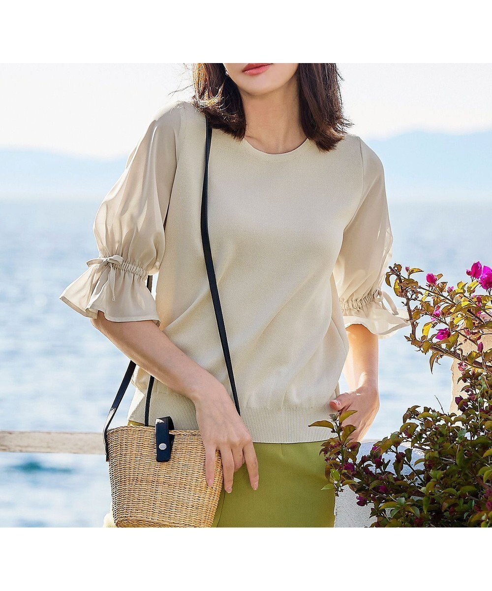 【ティアクラッセ/Tiaclasse】の【洗える】キャンディースリーブニットトップス 人気、トレンドファッション・服の通販 founy(ファニー) 　ファッション　Fashion　レディースファッション　Fashion for Women　トップス・カットソー　Cut & Sew Tops　ニット　Knit Tops & Sweaters　ウォッシャブル　Machine Washable　春　Spring　洗える　Machine Washable　秋　Autumn　ギャザー　Gathered, Ruffled　サマー　Summer, Summer Style　シフォン　Chiffon, Lightweight Fabric　スリーブ　Sleeve, Long Sleeve / Short Sleeve　セーター　Sweater, Knitwear　チュニック　Tunic, Long Top　ドッキング　Docking, Mixed Material　フェミニン　Feminine, Girly　ポケット　Pocket, Pocket Detail　無地　Plain, Solid Color　ラウンド　Round, Round Neck　リボン　Ribbon, Bow　S/S・春夏　SS, Spring/Summer, Warm Season　再入荷　Restock / Back in Stock　夏　Summer　新作・新入荷　New Arrivals / New In　ビジネス 仕事 通勤　Business / Work / Commuting　 other-1|ID: prp329100004745323 ipo3291000000036153492