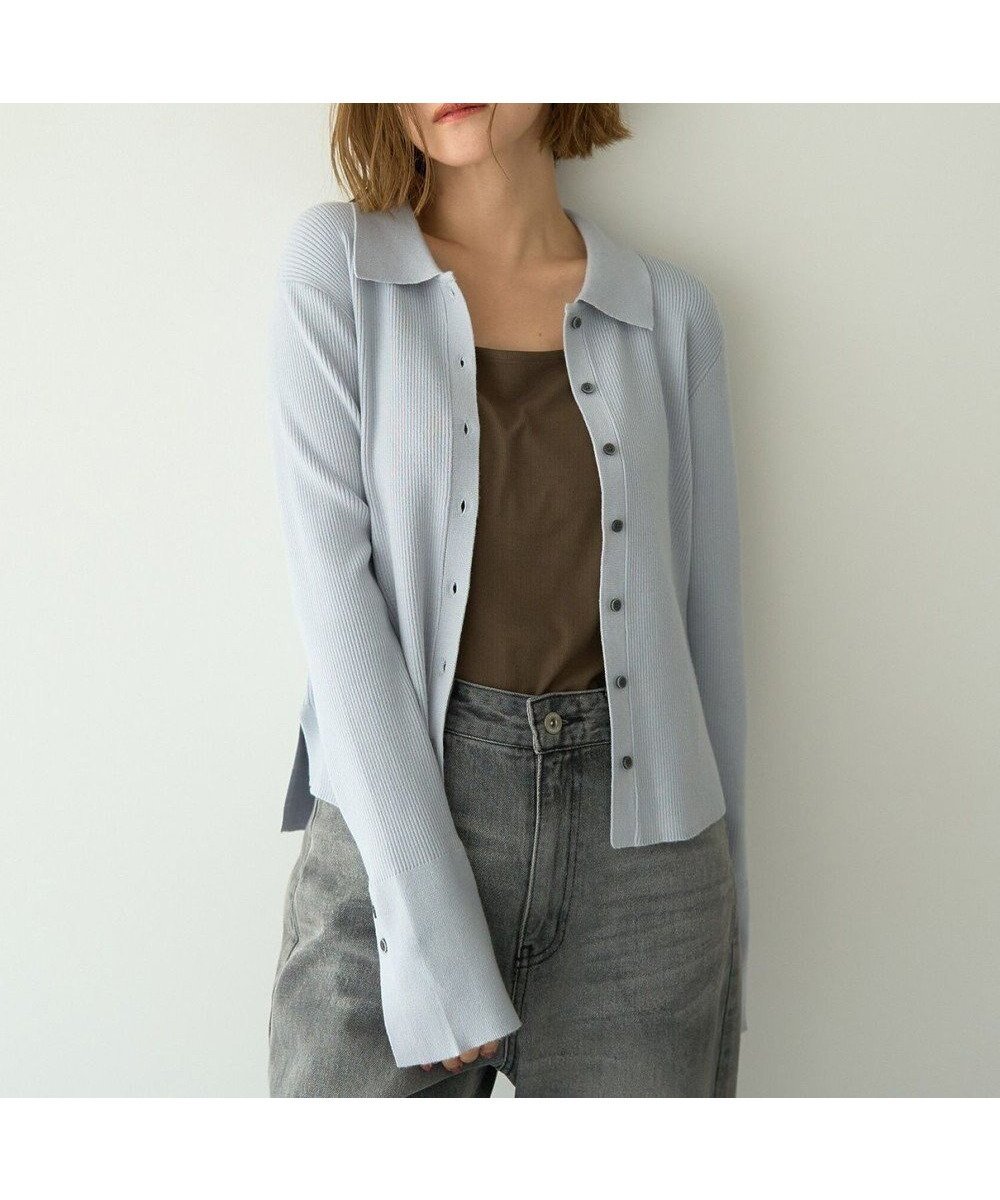 【イェッカ ヴェッカ/YECCA VECCA】の襟付きニットカーディガン インテリア・キッズ・メンズ・レディースファッション・服の通販 founy(ファニー) 　ファッション　Fashion　レディースファッション　Fashion for Women　トップス・カットソー　Cut & Sew Tops　ニット　Knit Tops & Sweaters　カーディガン・羽織り　Layered Style Cardigans　おすすめ　Recommended / Our Picks　インナー　Innerwear　カフス　Cuff Design　カーディガン　Cardigan, Knitwear　フィット　Fit, Slim Fit　フォルム　Silhouette, Form　ポケット　Pocket, Pocket Detail　ロング　Long, Long-Length　A/W・秋冬　Autumn/Winter　Sax|ID: prp329100004745696 ipo3291000000034309217