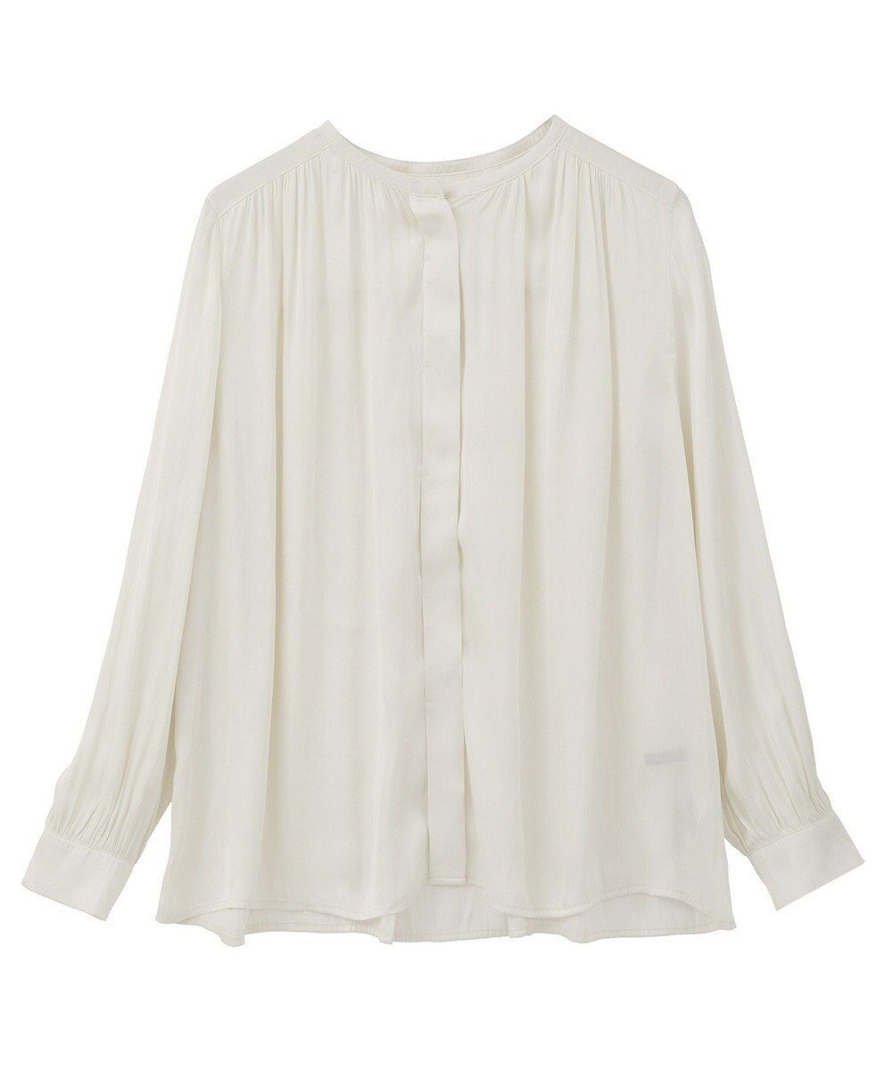 【イェッカ ヴェッカ/YECCA VECCA】のサテンギャザーブラウス インテリア・キッズ・メンズ・レディースファッション・服の通販 founy(ファニー) 　ファッション　Fashion　レディースファッション　Fashion for Women　トップス・カットソー　Cut & Sew Tops　シャツ・ブラウス・オフィスカジュアル　Elegant Blouses & Button-Ups　おすすめ　Recommended / Our Picks　ギャザー　Gathered, Ruffled　サテン　Satin, Glossy Fabric　フェミニン　Feminine, Girly　フロント　Front, Front Design　ポケット　Pocket, Pocket Detail　エレガント 上品　Elegant　A/W・秋冬　Autumn/Winter　Off White|ID: prp329100004745726 ipo3291000000035521262