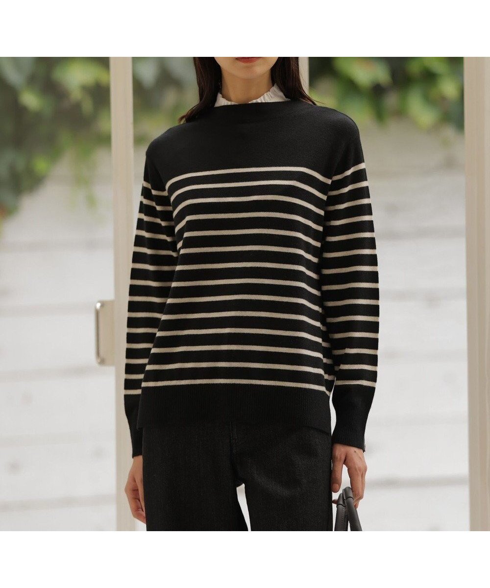 【ジェイ プレス/J.PRESS】の【洗える】SOFT TOUCH WOOL 立ち襟 ボーダー ニット インテリア・キッズ・メンズ・レディースファッション・服の通販 founy(ファニー) 　ファッション　Fashion　レディースファッション　Fashion for Women　トップス・カットソー　Cut & Sew Tops　ニット　Knit Tops & Sweaters　洗える　Machine Washable　セーター　Sweater, Knitwear　バランス　Balance, Style Balance　ベーシック　Basic, Essential　ボーダー　Border, Stripe　A/W・秋冬　Autumn/Winter　ブラック×ベージュ系|ID: prp329100004745848 ipo3291000000034310394