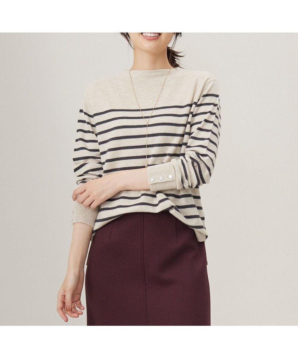 【ジェイ プレス/J.PRESS】の【洗える】SOFT TOUCH WOOL 立ち襟 ボーダー ニット インテリア・キッズ・メンズ・レディースファッション・服の通販 founy(ファニー) 　ファッション　Fashion　レディースファッション　Fashion for Women　トップス・カットソー　Cut & Sew Tops　ニット　Knit Tops & Sweaters　洗える　Machine Washable　セーター　Sweater, Knitwear　バランス　Balance, Style Balance　ベーシック　Basic, Essential　ボーダー　Border, Stripe　A/W・秋冬　Autumn/Winter　ベージュ×スレート系|ID: prp329100004745848 ipo3291000000034310395