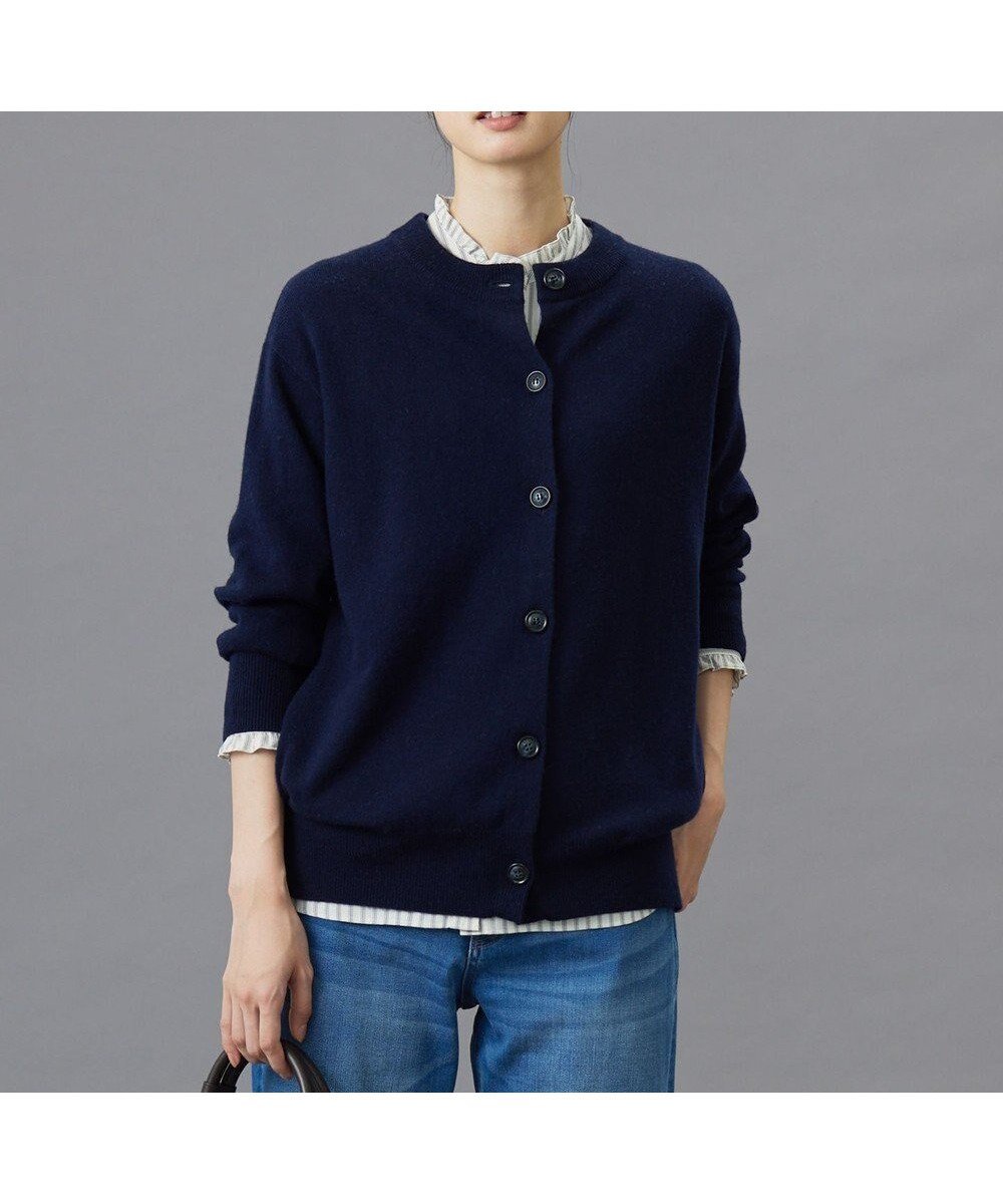 【ジェイ プレス/J.PRESS】の【洗える】CASHMERE BLEND クルーネックカーディガン インテリア・キッズ・メンズ・レディースファッション・服の通販 founy(ファニー) 　ファッション　Fashion　レディースファッション　Fashion for Women　トップス・カットソー　Cut & Sew Tops　カーディガン・羽織り　Layered Style Cardigans　洗える　Machine Washable　カーディガン　Cardigan, Knitwear　スリット　Slit, Slit Detail　フェミニン　Feminine, Girly　ベーシック　Basic, Essential　ボトム　Bottoms, Lower Wear　ポケット　Pocket, Pocket Detail　ミックス　Mix, Mixed Style　A/W・秋冬　Autumn/Winter　エレガント 上品　Elegant　ネイビー系|ID: prp329100004745855 ipo3291000000034310459