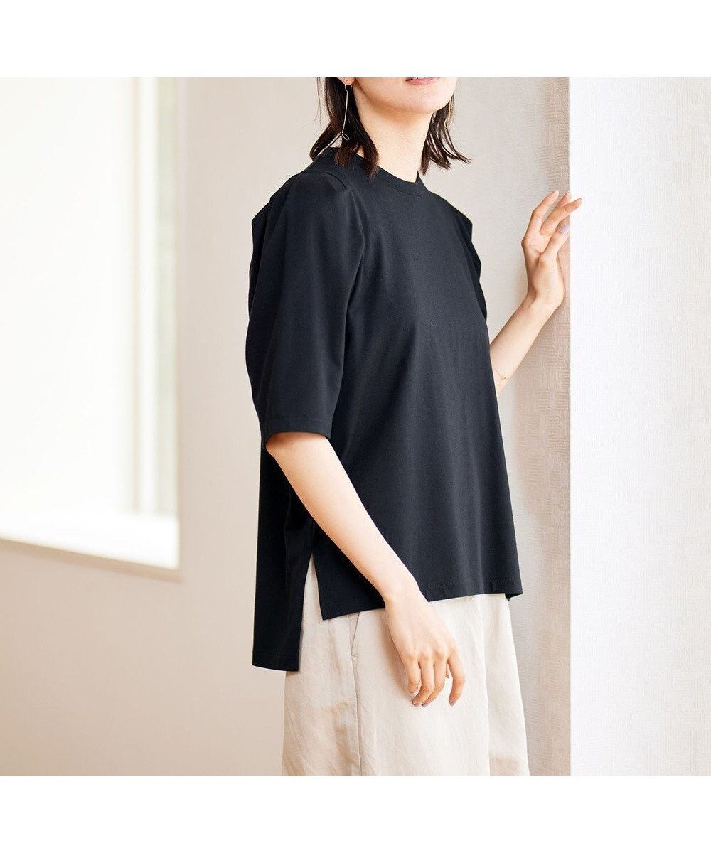 【アンフィーロ 自由区/UNFILO】のマルチエフェクト ボリュームスリーブ Tシャツ インテリア・キッズ・メンズ・レディースファッション・服の通販 founy(ファニー) 　ファッション　Fashion　レディースファッション　Fashion for Women　トップス・カットソー　Cut & Sew Tops　シャツ・ブラウス・オフィスカジュアル　Elegant Blouses & Button-Ups　ロングTシャツ・Tシャツ　Longline T-Shirts & Tees　カットソー・ベーシックTシャツ　Cut-and-Sewn Tops / Stretch Tees & Basics　ボリューム袖・フリルスリーブブラウス　Voluminous & Ruffle Sleeves / Puffy Sleeve Tops　インナー　Innerwear　カットソー　Cut and Sewn Top　スリーブ　Sleeve, Long Sleeve / Short Sleeve　トレンド　Trend, Trending Now　ベーシック　Basic, Essential　吸水　Absorbent, Quick-Dry　夏　Summer　春　Spring　S/S・春夏　SS, Spring/Summer, Warm Season　洗える　Machine Washable　ブラック|ID: prp329100004745882 ipo3291000000034310713