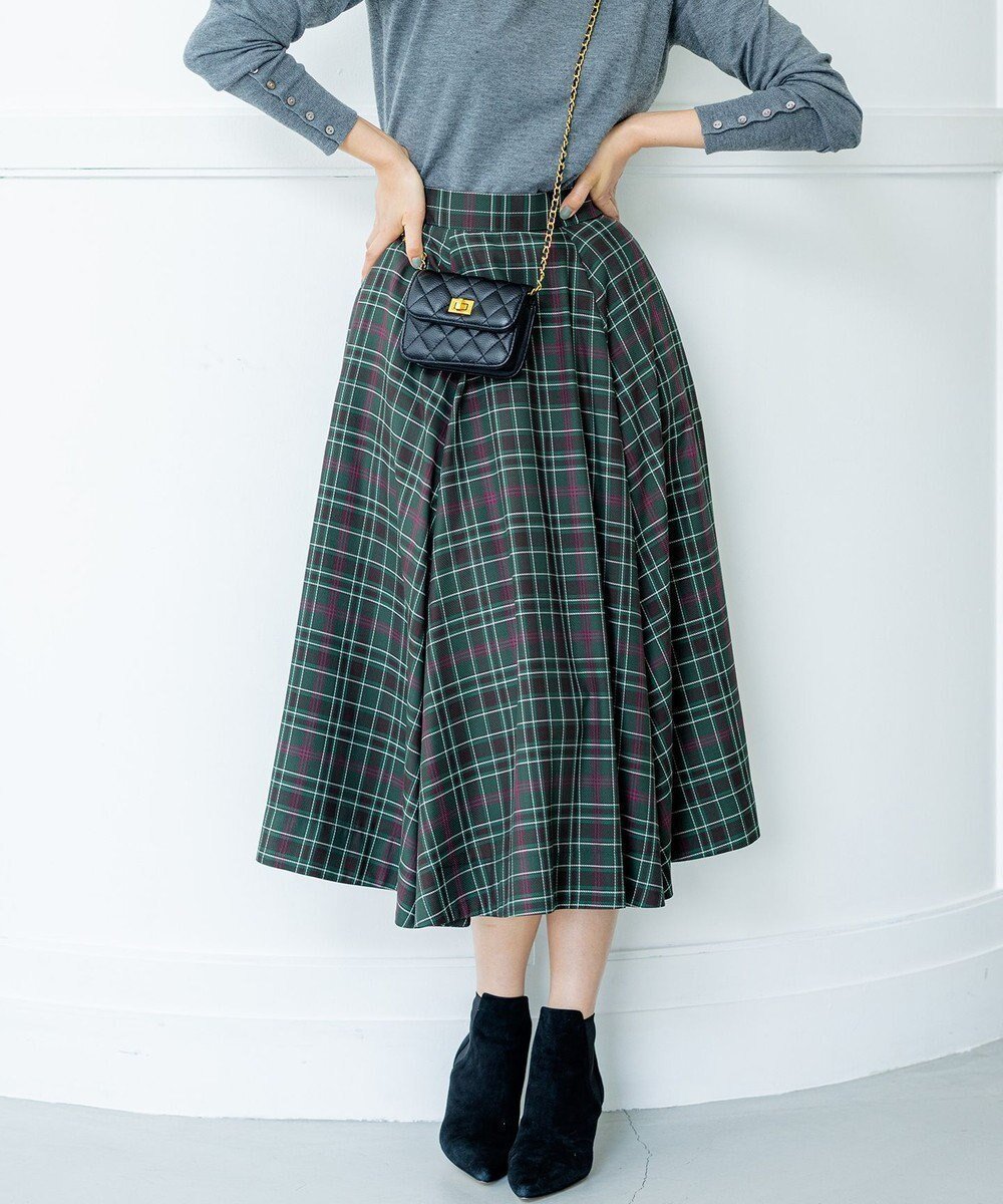 【組曲/KUMIKYOKU】のシアーツイルチェック フレアスカート インテリア・キッズ・メンズ・レディースファッション・服の通販 founy(ファニー) ファッション Fashion レディースファッション Fashion for Women スカート Skirts Aライン・フレアスカート A-Line & Flared Skirts キュプラ Cupro, Eco Fabric チェック Check, Plaid, Tartan ドレープ Drape, Draping Fabric ハイネック High Neck, Mock Neck パターン Pattern, Design Print フレア Flare, Flared A/W・秋冬 Autumn/Winter エレガント 上品 Elegant グリーン系9|ID: prp329100004745932 ipo3291000000034311180