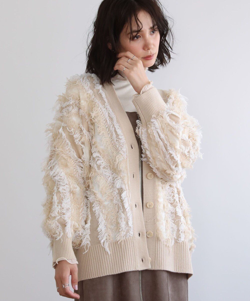 【グリーンパークス/Green Parks】の・ELENCARE DUE フリンジジャカードカーテ インテリア・キッズ・メンズ・レディースファッション・服の通販 founy(ファニー) 　ファッション　Fashion　レディースファッション　Fashion for Women　トップス・カットソー　Cut & Sew Tops　カーディガン・羽織り　Layered Style Cardigans　カーディガン　Cardigan, Knitwear　デニム　Denim, Jeans Material　フロント　Front, Front Design　ポケット　Pocket, Pocket Detail　A/W・秋冬　Autumn/Winter　Beige|ID: prp329100004746090 ipo3291000000034312241