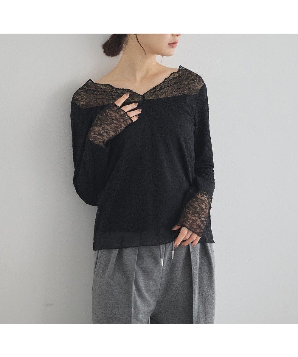 【アースミュージックアンドエコロジー/earth music&ecology】の【吸湿発熱】【2WAY】あったかフェミニンインナー(2wayネック) インテリア・キッズ・メンズ・レディースファッション・服の通販 founy(ファニー) ファッション Fashion レディースファッション Fashion for Women トップス・カットソー Cut & Sew Tops シャツ・ブラウス・オフィスカジュアル Elegant Blouses & Button-Ups ロングTシャツ・Tシャツ Longline T-Shirts & Tees カットソー・ベーシックTシャツ Cut-and-Sewn Tops / Stretch Tees & Basics おすすめ Recommended / Our Picks インナー Innerwear カットソー Cut and Sewn Top スカラップ Scallop, Scalloped Edge スクエア Square, Square Shape フェミニン Feminine, Girly レース Lace, Lace Fabric A/W・秋冬 Autumn/Winter Black|ID: prp329100004746174 ipo3291000000034496526