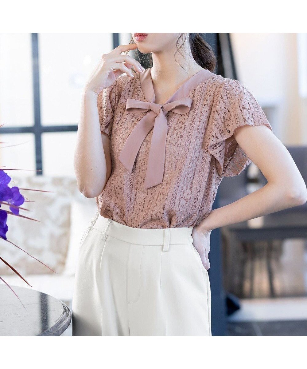 【ティアクラッセ/Tiaclasse】の【洗える】幅広く活躍が期待できるボウタイレースブラウス インテリア・キッズ・メンズ・レディースファッション・服の通販 founy(ファニー) 　ファッション　Fashion　レディースファッション　Fashion for Women　トップス・カットソー　Cut & Sew Tops　シャツ・ブラウス・オフィスカジュアル　Elegant Blouses & Button-Ups　アクセサリー　Fashion Accessories　ウォッシャブル　Machine Washable　エンブロイダリー　Embroidery Design　春　Spring　洗える　Machine Washable　ストレッチ　Stretch, Stretchy Fabric　チュニック　Tunic, Long Top　フェミニン　Feminine, Girly　半袖　Short Sleeve, Half Sleeve　羽織　Haori, Light Jacket　レース　Lace, Lace Fabric　S/S・春夏　SS, Spring/Summer, Warm Season　再入荷　Restock / Back in Stock　おすすめ　Recommended / Our Picks　夏　Summer　エレガント 上品　Elegant　新作・新入荷　New Arrivals / New In　二次会　After Party　ピンク|ID: prp329100004746535 ipo3291000000036295654