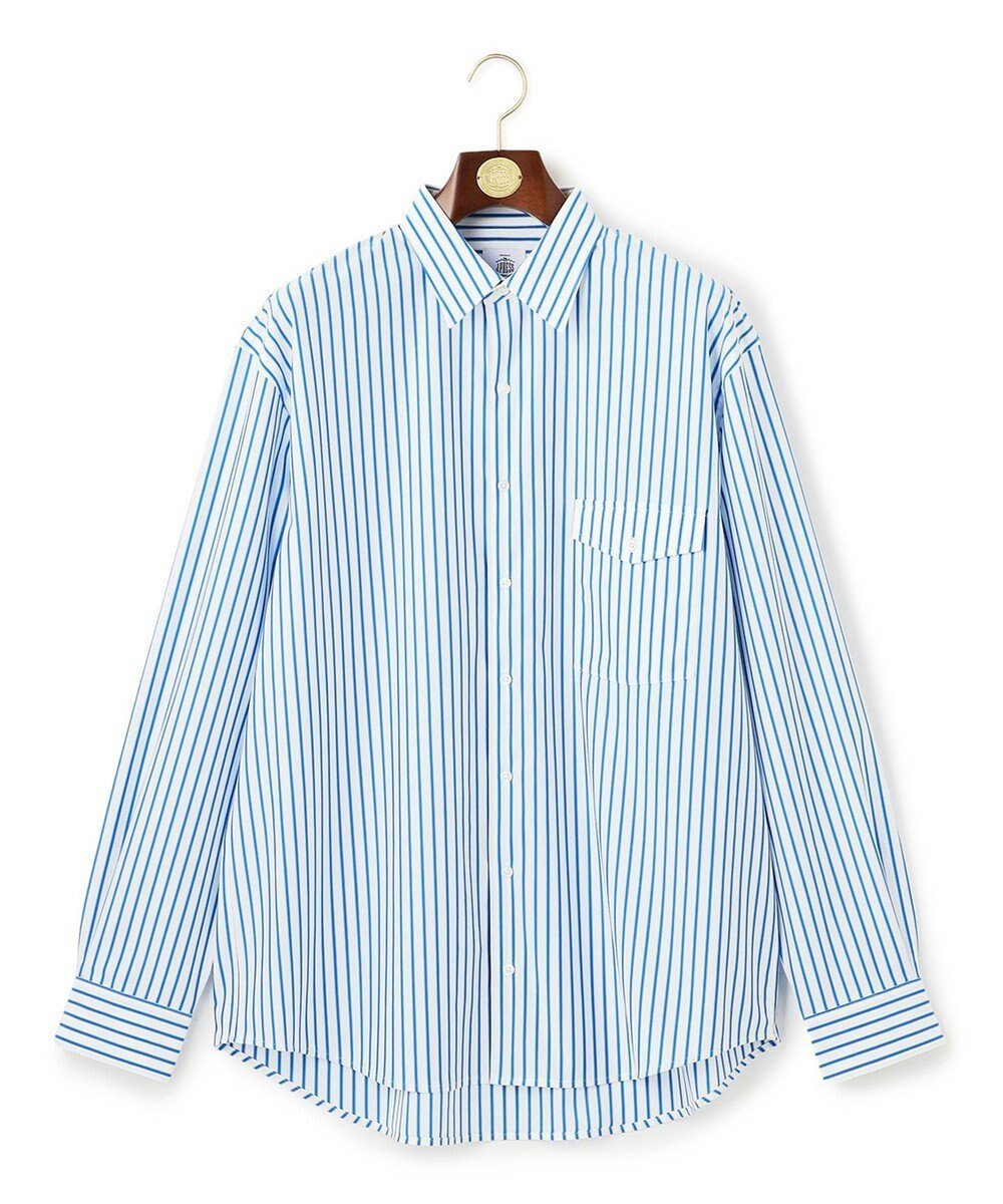 【ジェイ プレス/J.PRESS / MEN】の【J.PRESS ORIGINALS】SUVIN TYPEWRITER JERSEY 46G STRIPE SHIRT / JAPAN MADE インテリア・キッズ・メンズ・レディースファッション・服の通販 founy(ファニー) 　ファッション　Fashion　メンズファッション　Fashion for Men　トップス・カットソー　Cut & Sew Tops　メンズシャツ　Shirts　ストライプ　Stripe, Striped Pattern　パッチ　Patch, Appliqué　フラップ　Flap, Flap Pocket　ボックス　Boxy, Box Shape　ポケット　Pocket, Pocket Detail　別注　Limited Edition, Custom Order　レギュラー　Regular, Standard Fit　A/W・秋冬　Autumn/Winter　S/S・春夏　SS, Spring/Summer, Warm Season　日本製　Made In Japan　夏　Summer　サックスブルー系1|ID: prp329100004747166 ipo3291000000034322098